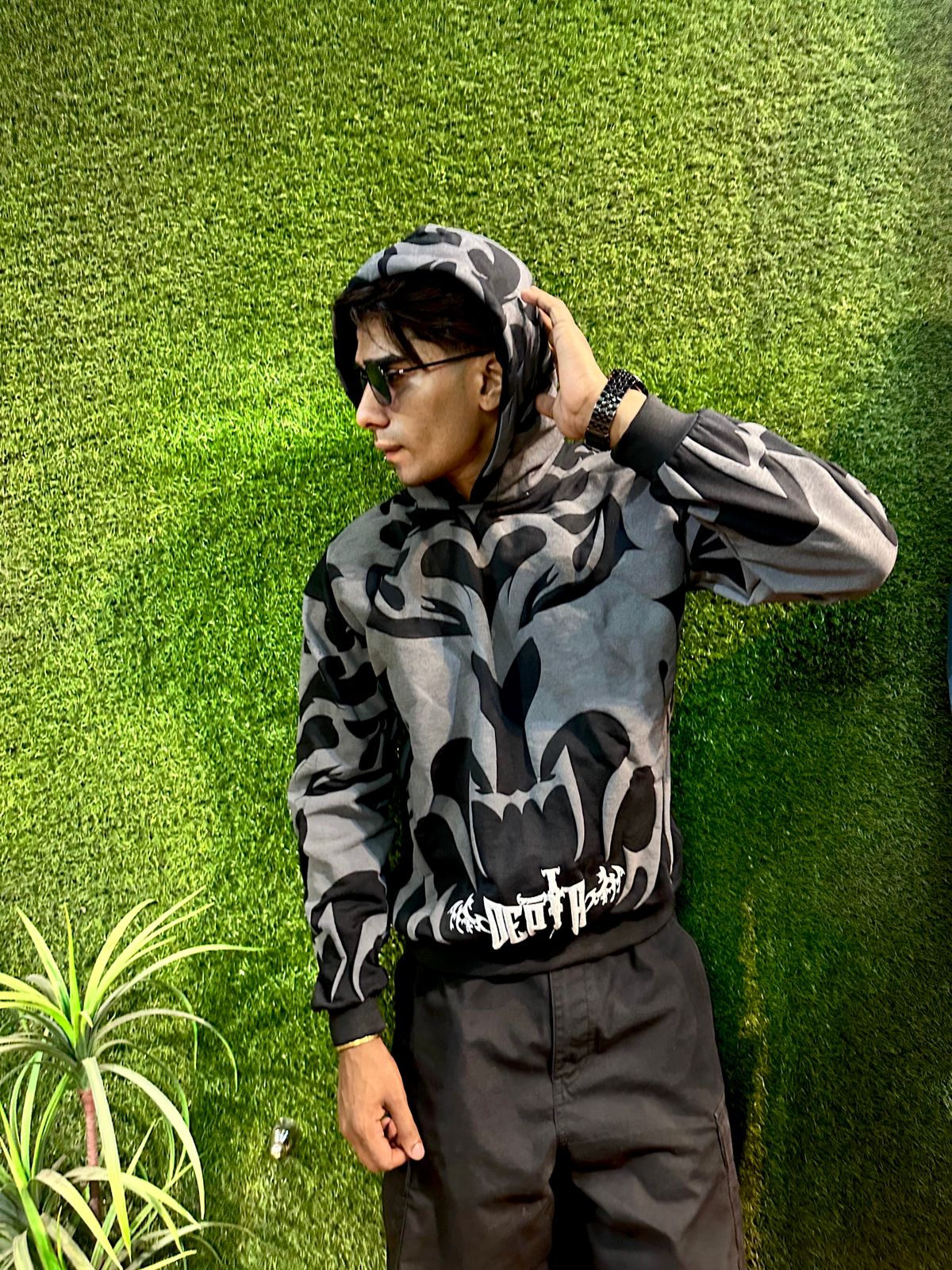 Depth Flame Puff Print Hoodie