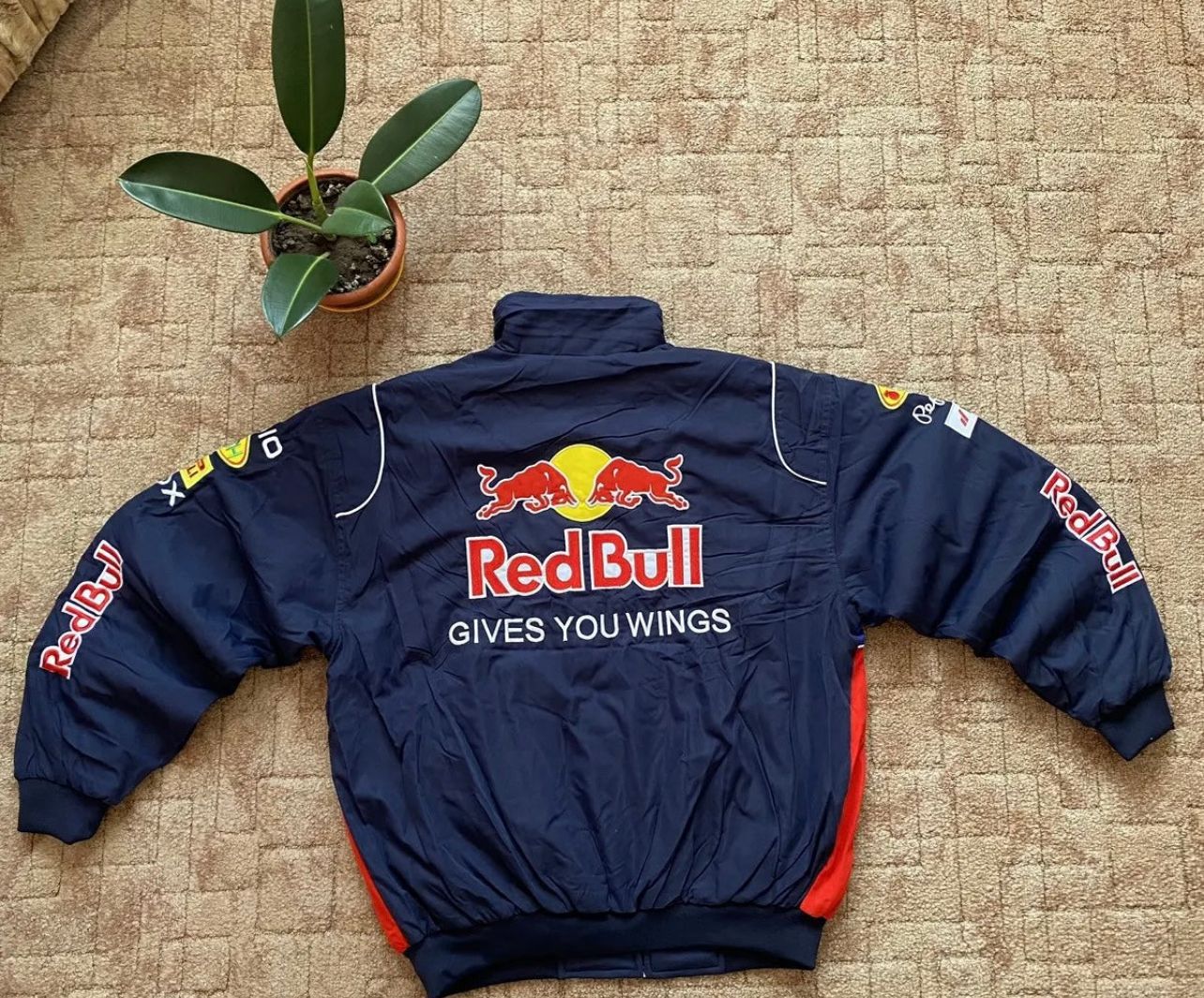 Red Bull Vintage Embroidered Jacket | Classic Motorsport Apparel (Embroidered).