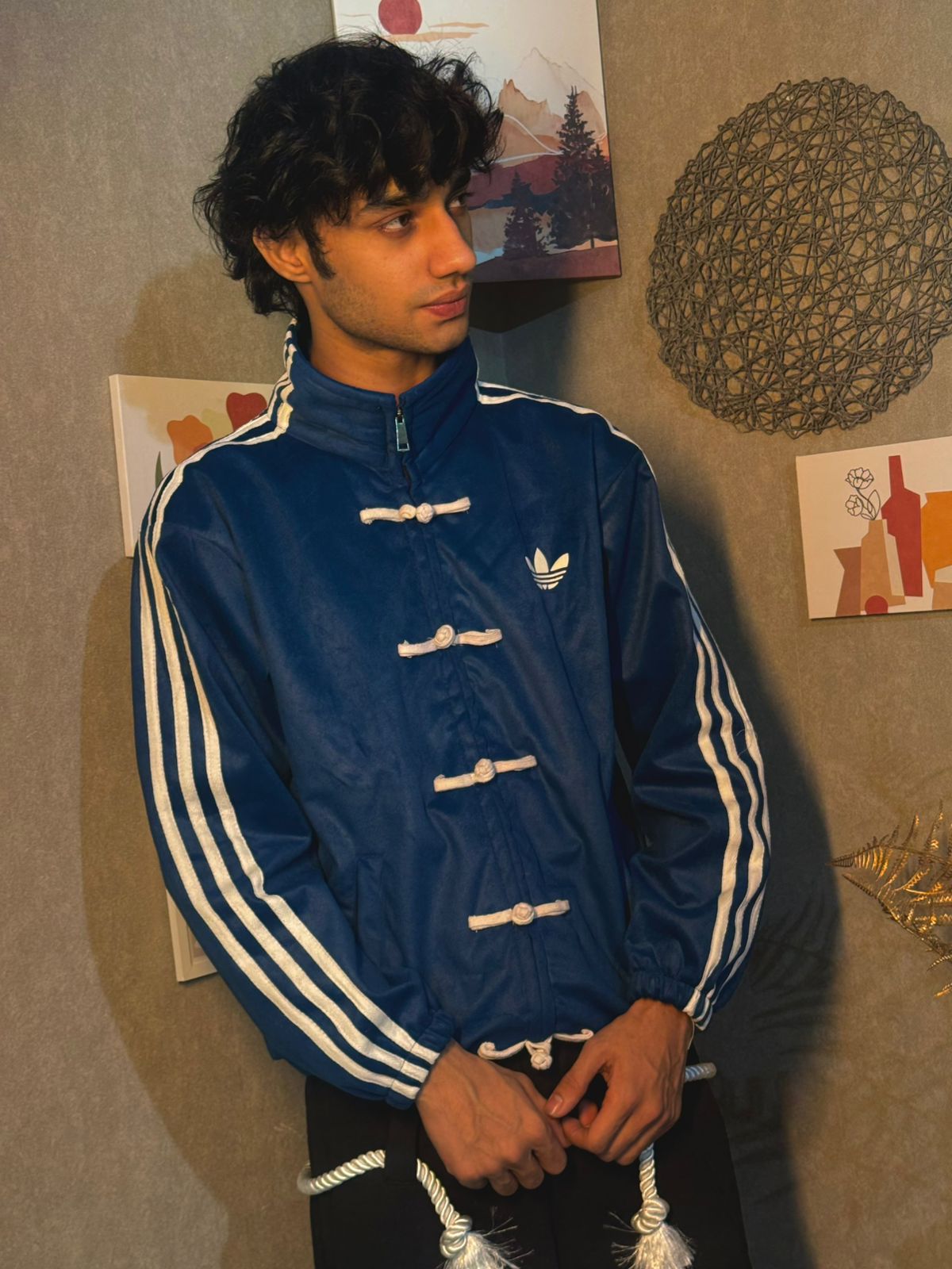 blue luxury suede jacket front view