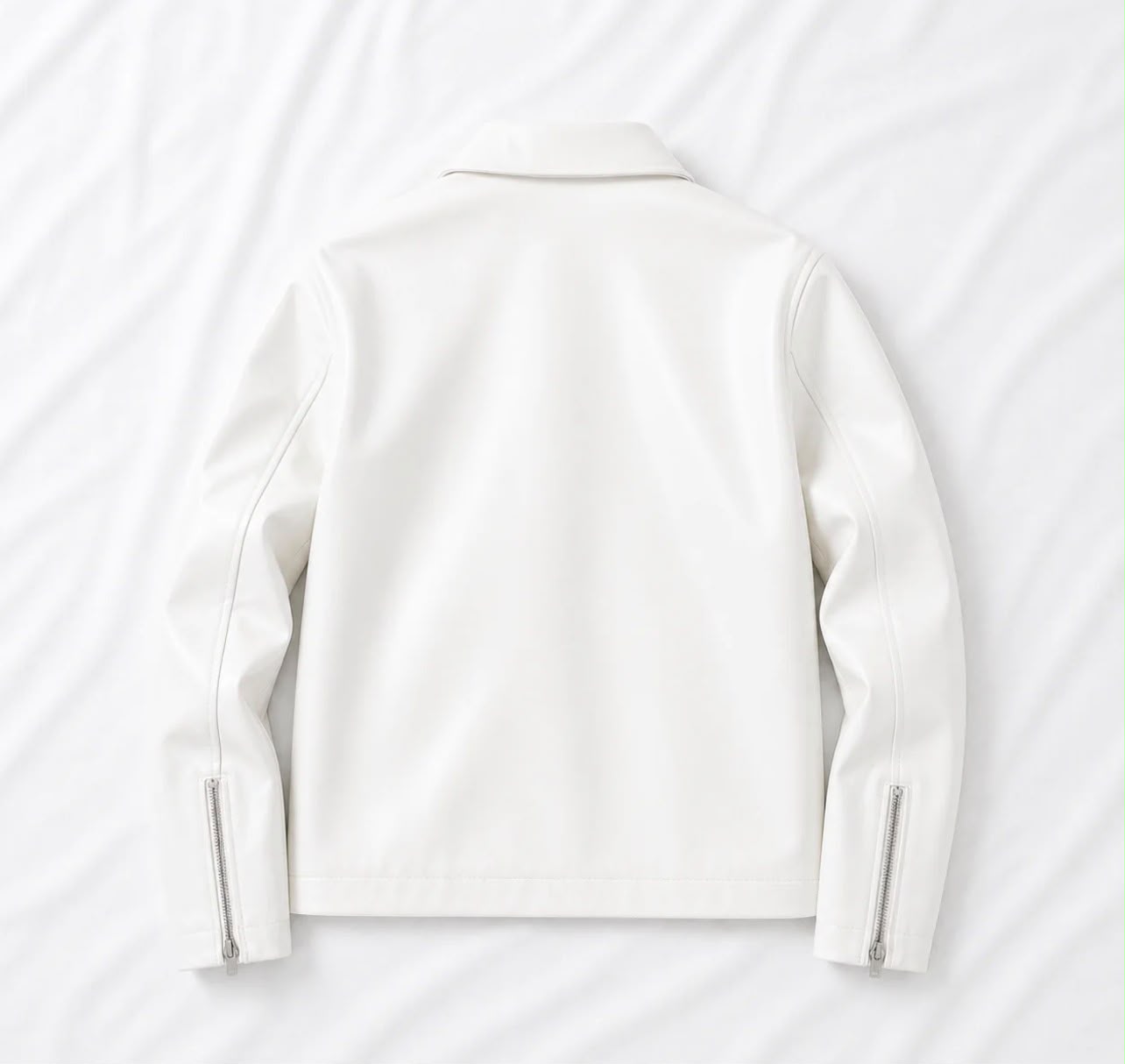 White Boxy Fit Synthetic Leather Jacket
