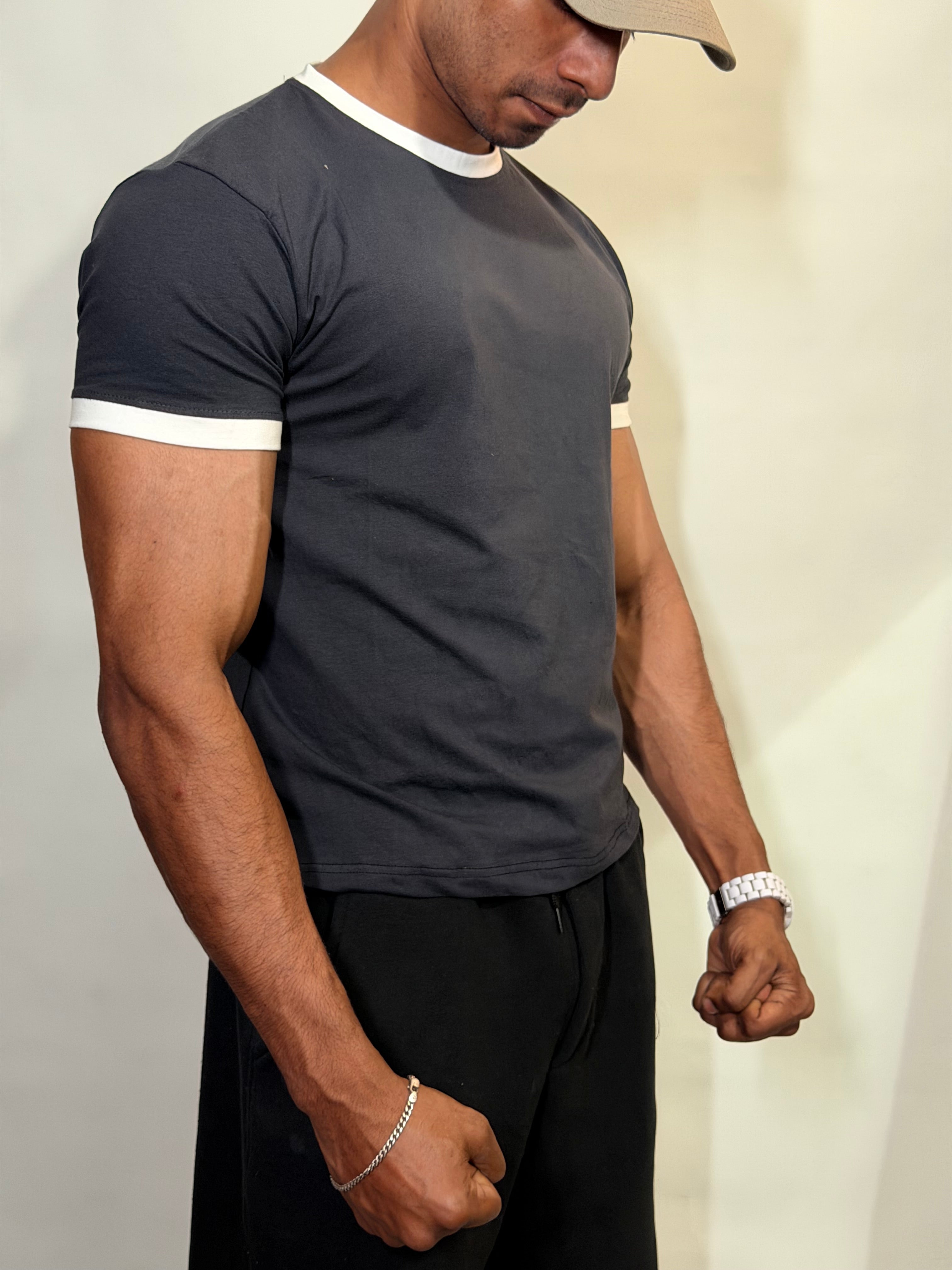 Ash Grey Ringer ( Cropped ) Tee for Men (Copy)