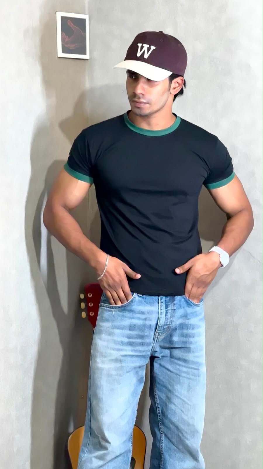 Black & Green Ringer Tee for Men