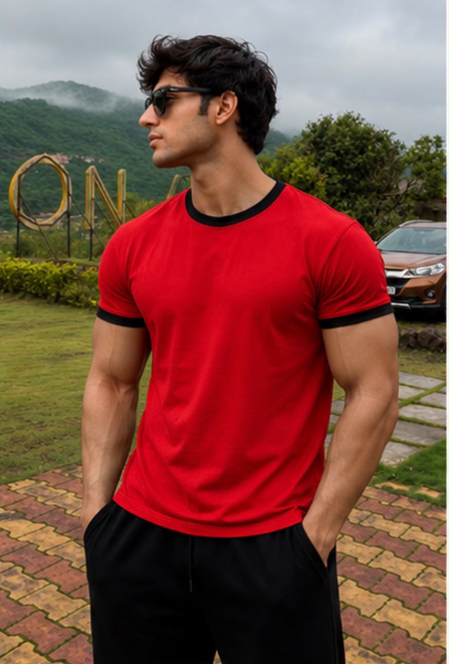 Red & Black Ringer Tee for Men