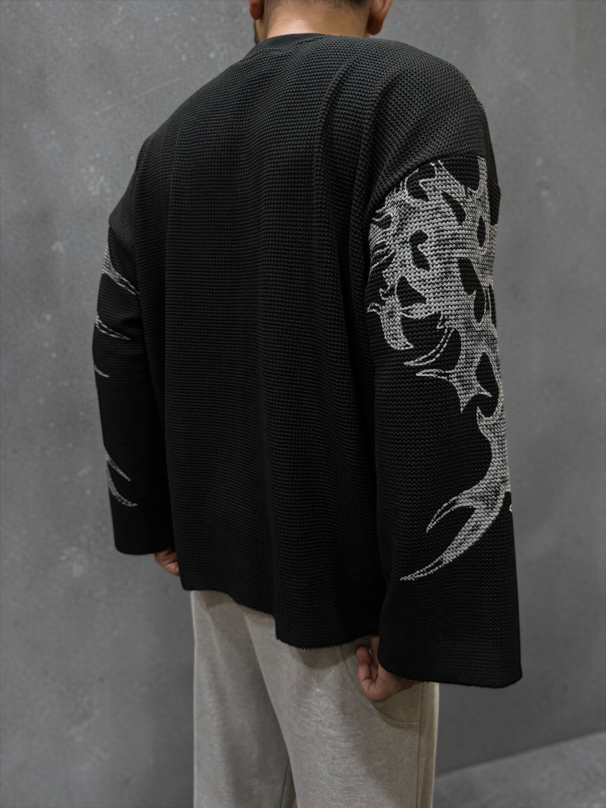 Dragon Black Waffle Knit Oversized T-Shirt