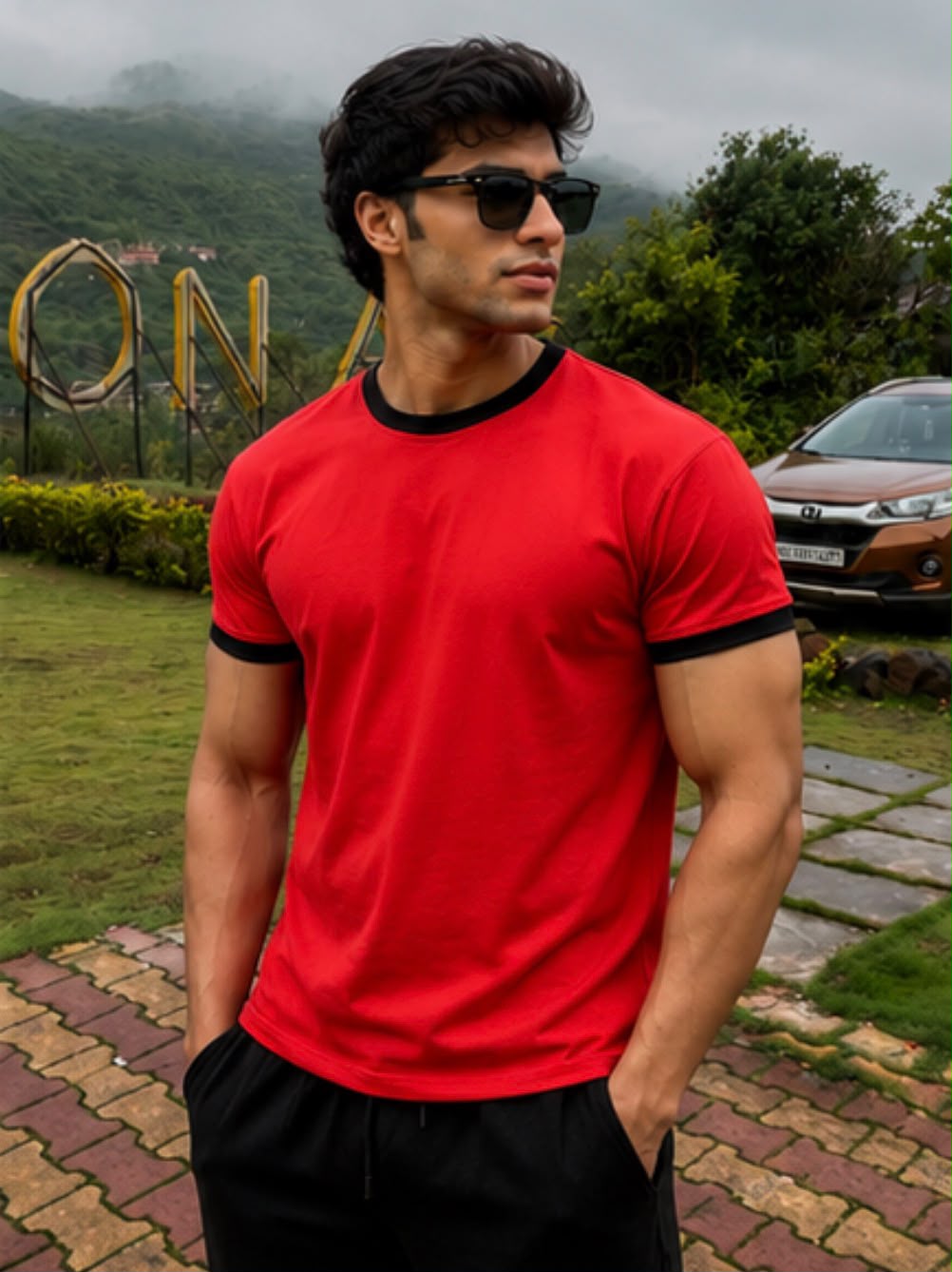 Red & Black Ringer Tee for Men