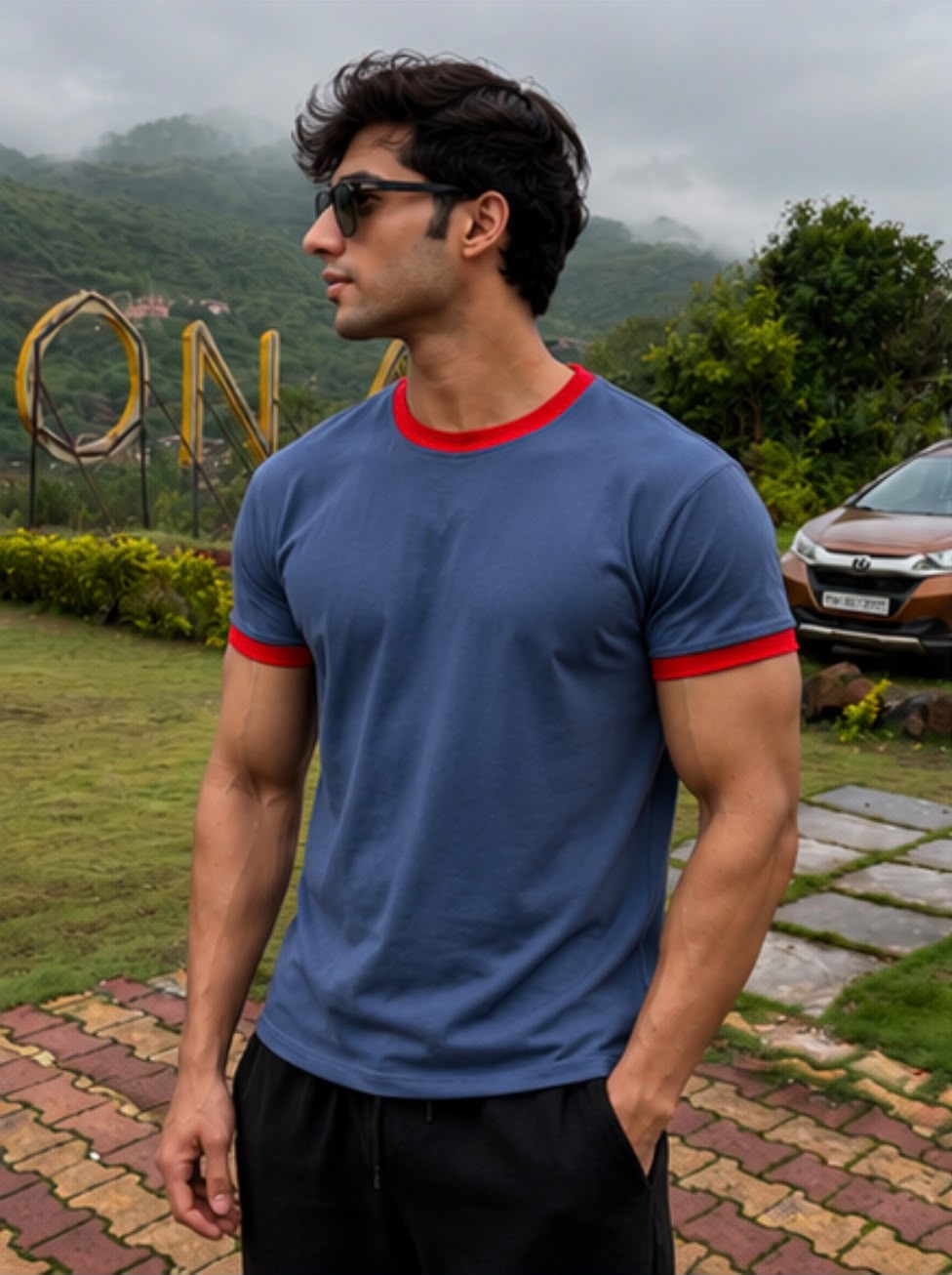 Blue & Red Ringer Tee for Men
