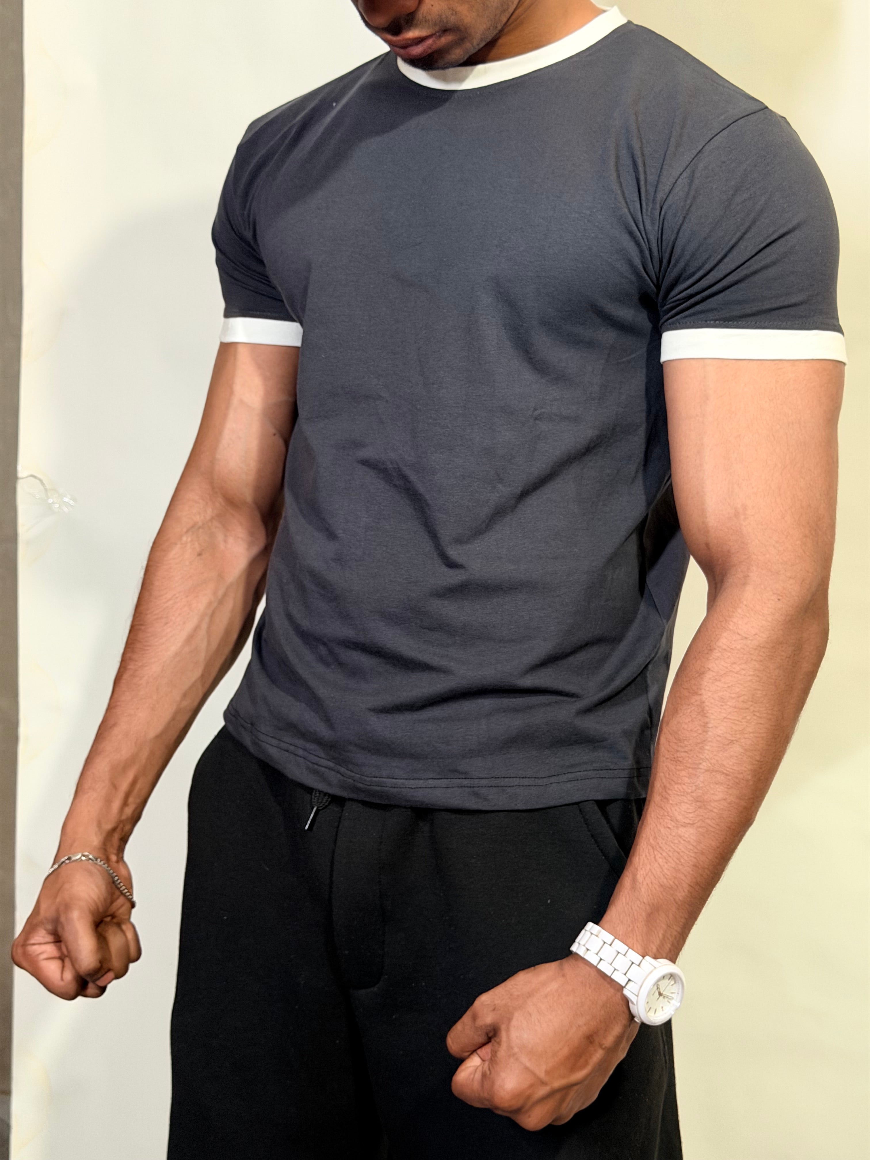 Ash Grey Ringer ( Cropped ) Tee for Men (Copy)