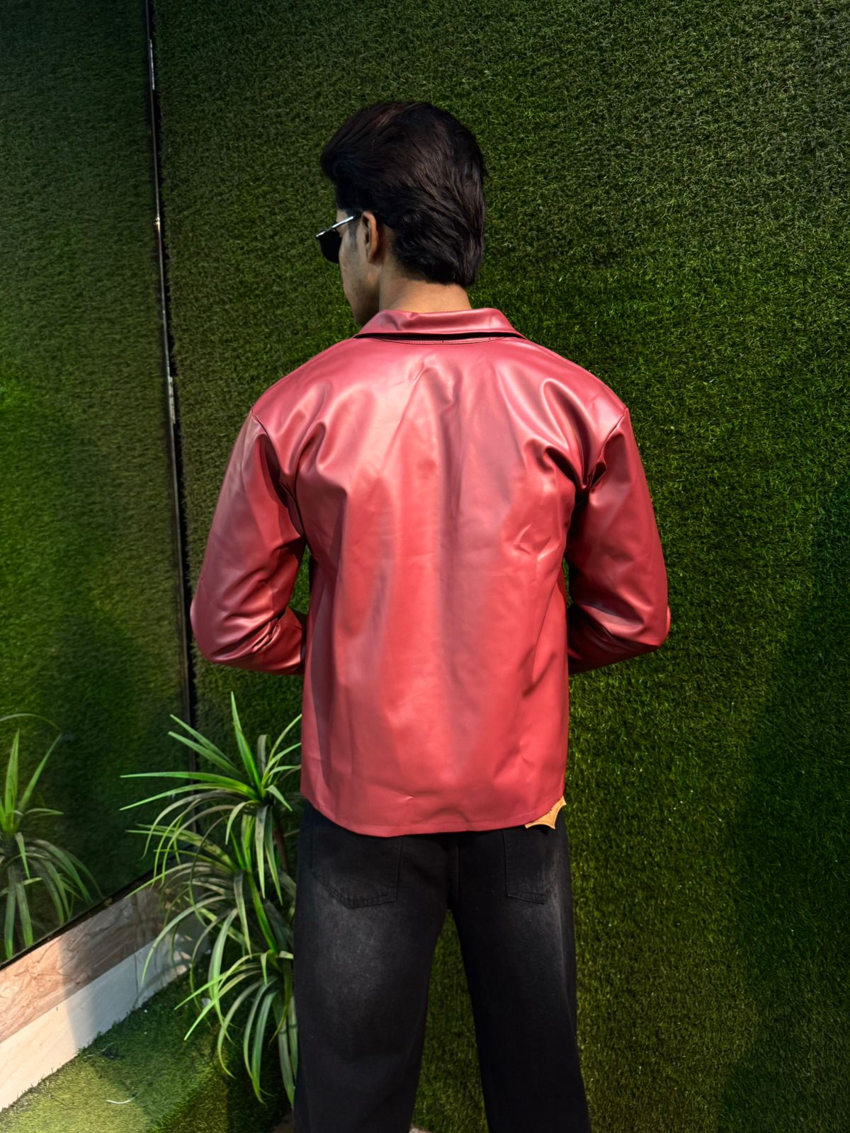 Boxy Fit Synthetic Leather Jacket
