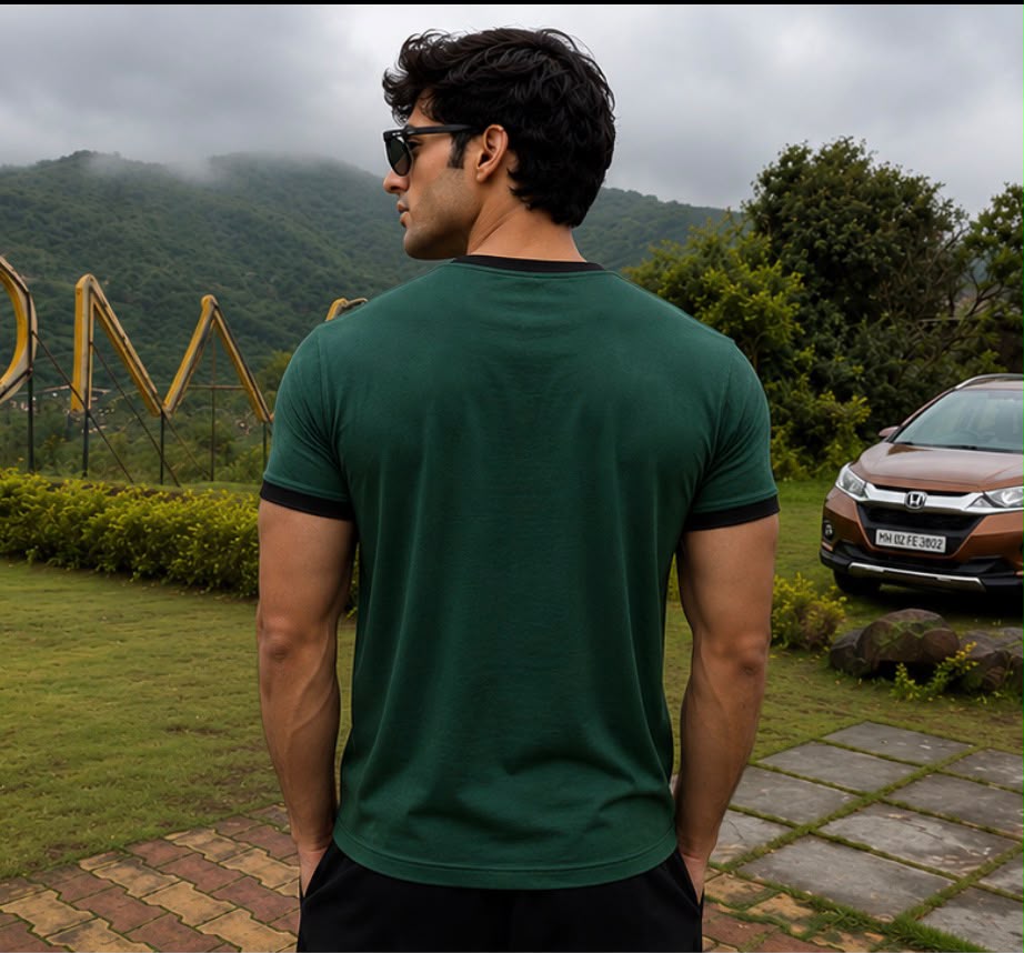 Green & Black Ringer Tee for Men