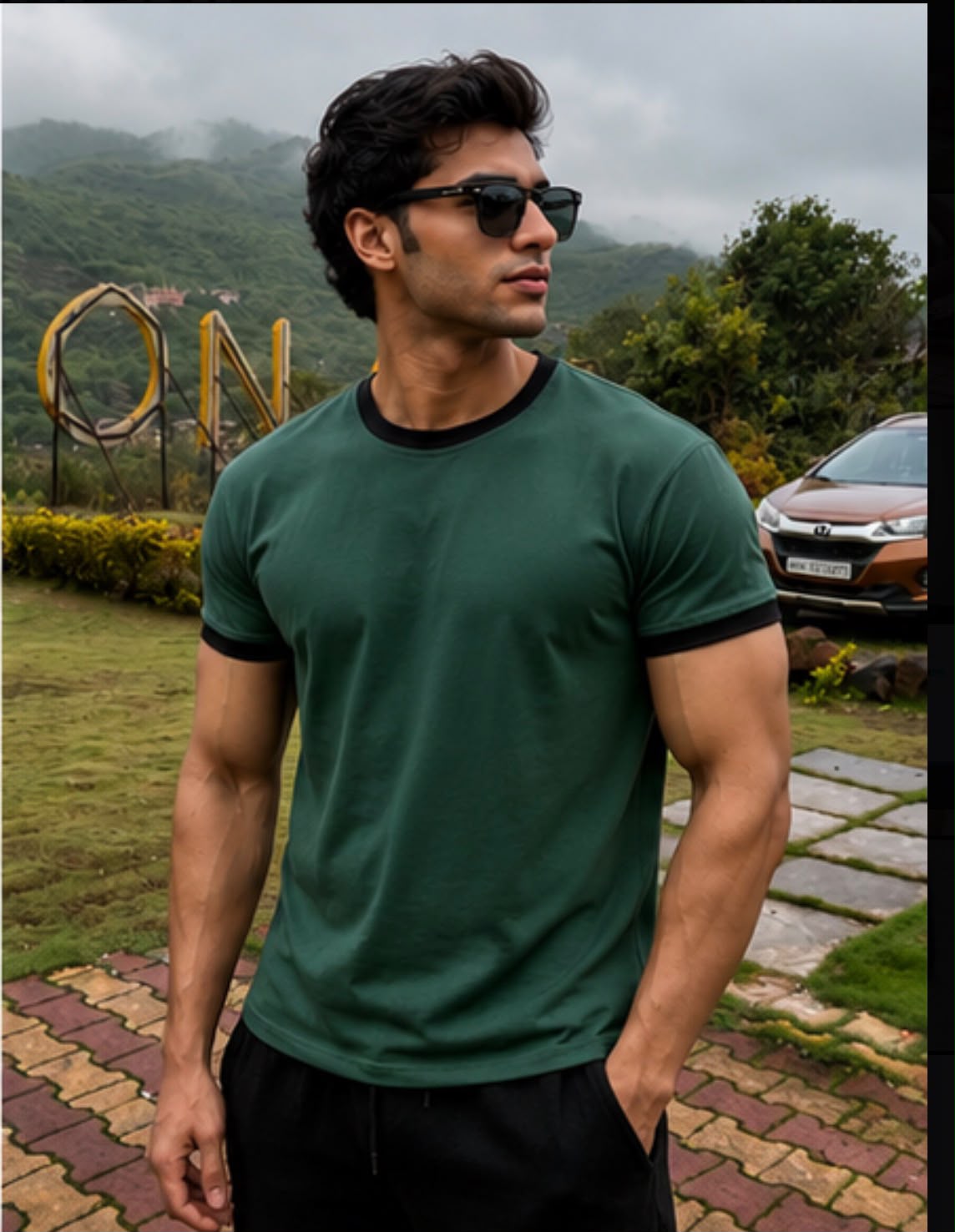 Green & Black Ringer Tee for Men