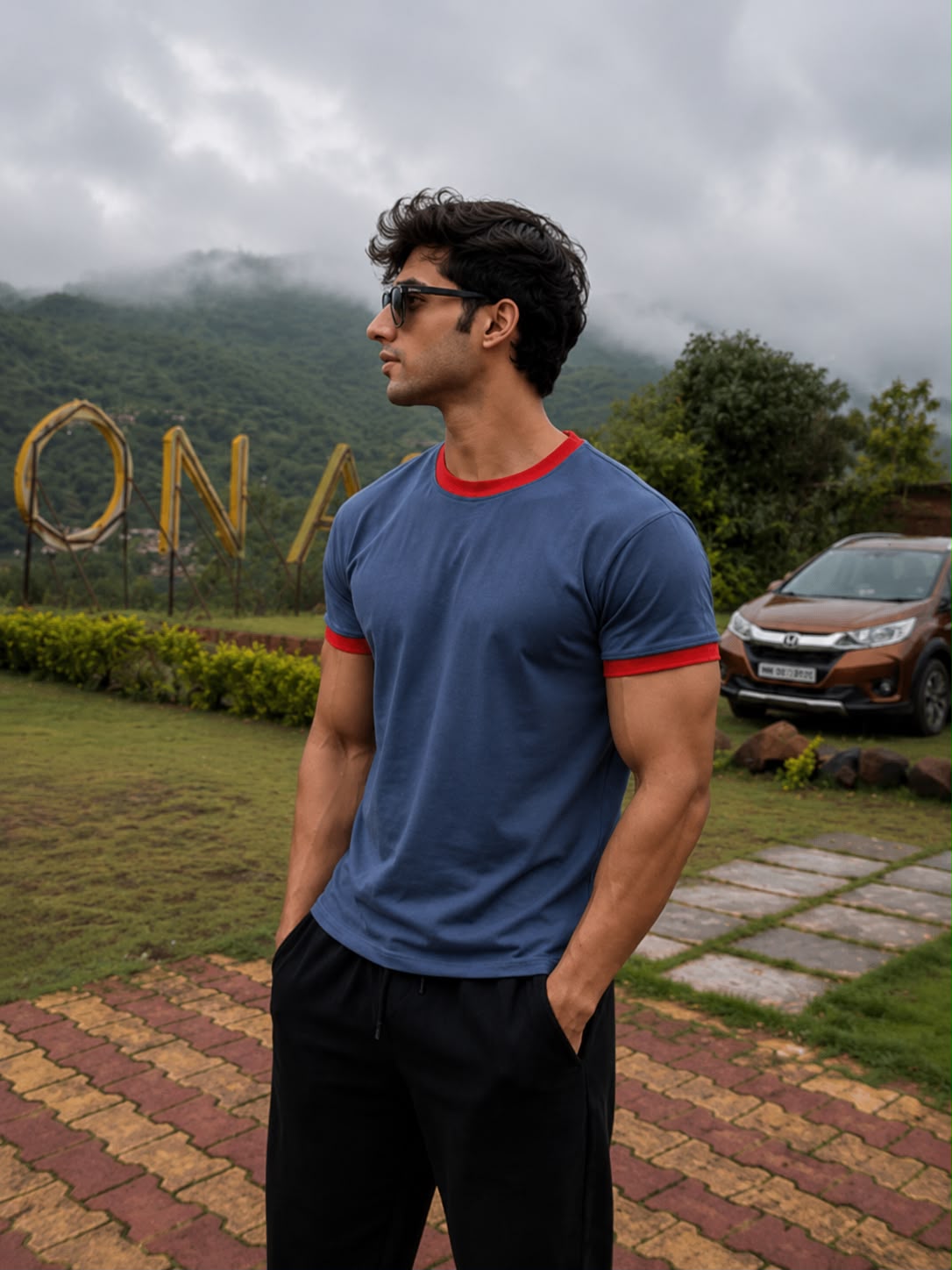 Blue & Red Ringer Tee for Men