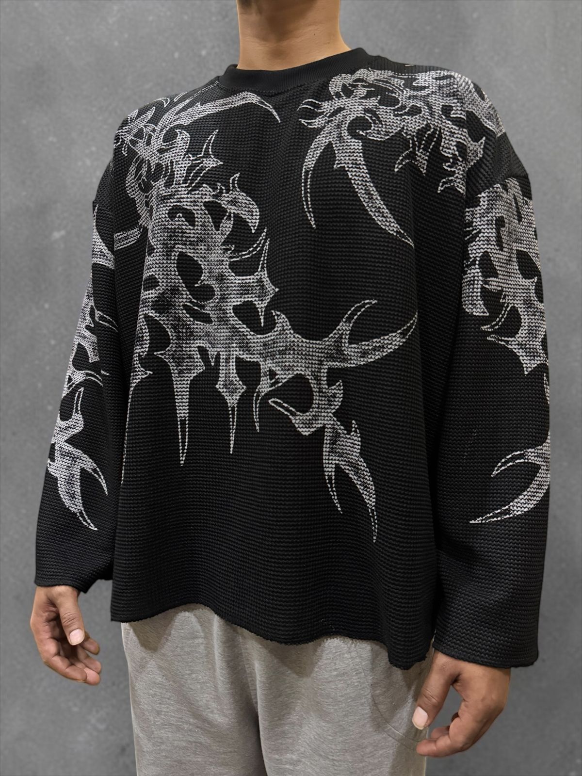 Dragon Black Waffle Knit Oversized T-Shirt