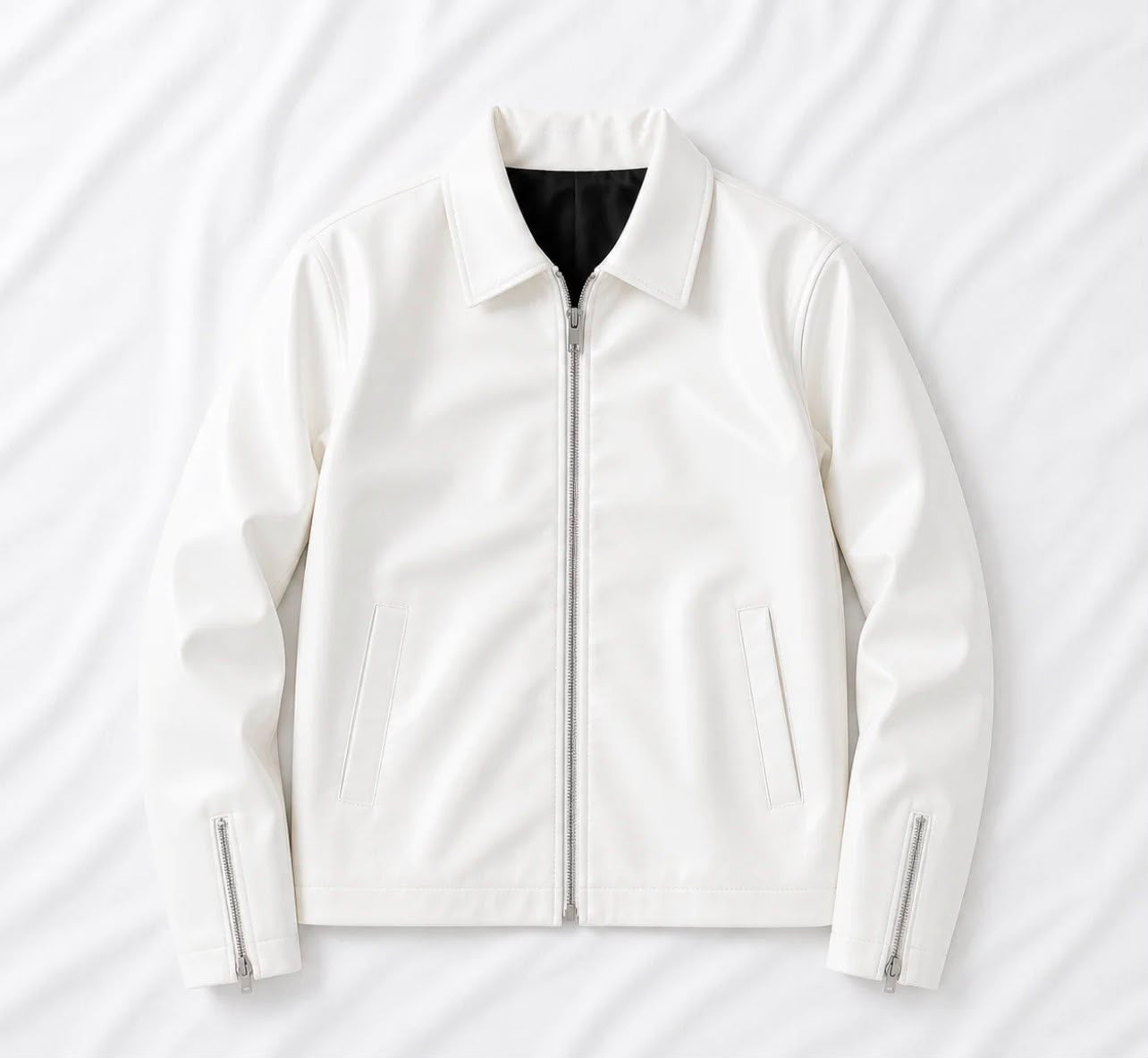 White Boxy Fit Synthetic Leather Jacket