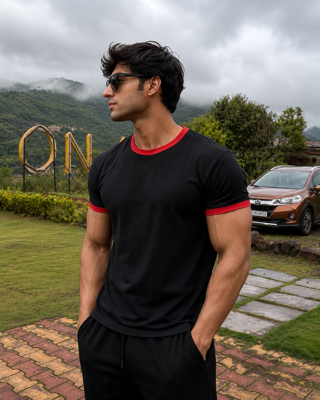 Black & Red Ringer Tee for Men