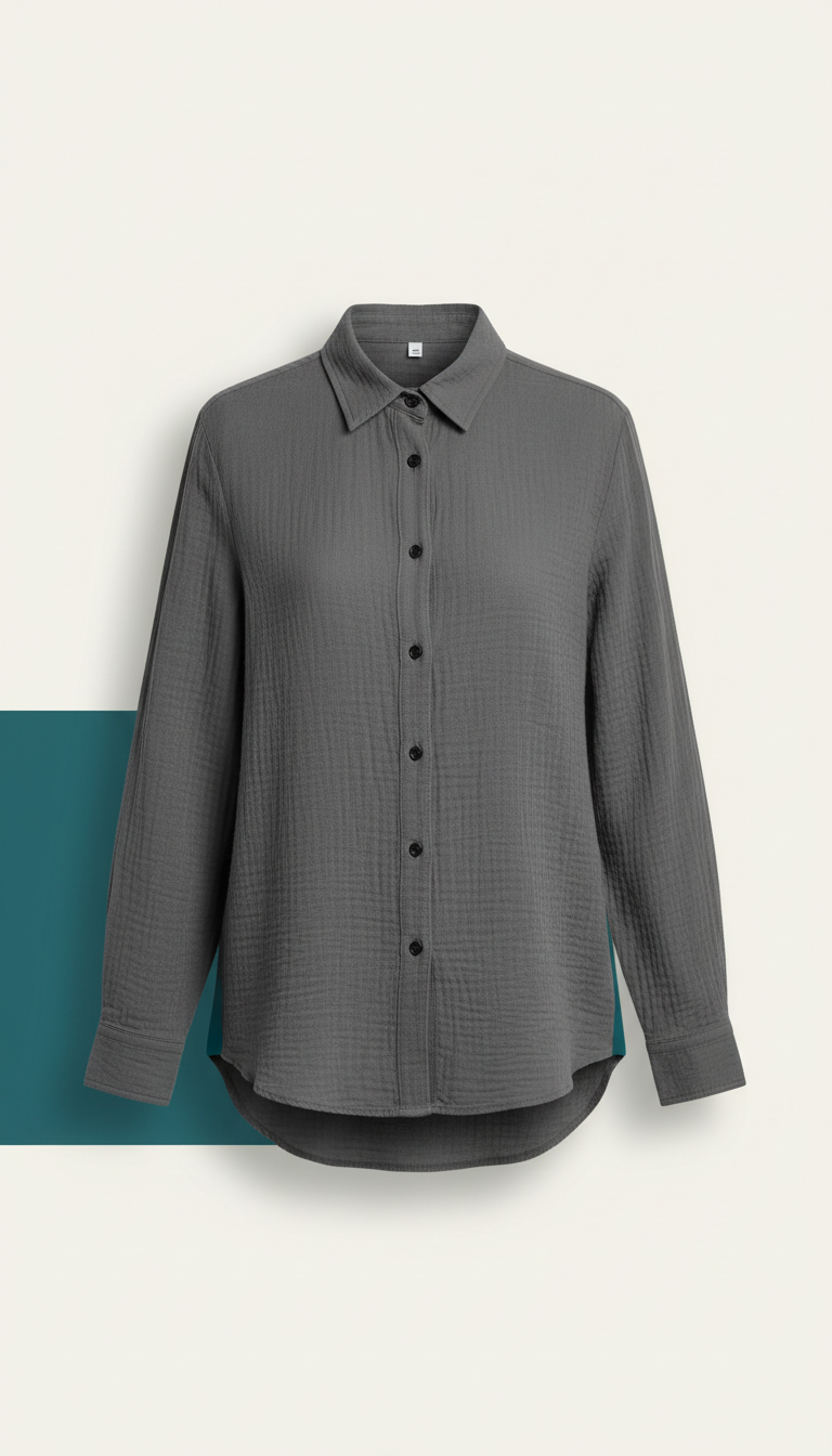 Gauze Button-Down Shirt with Sheer Texture