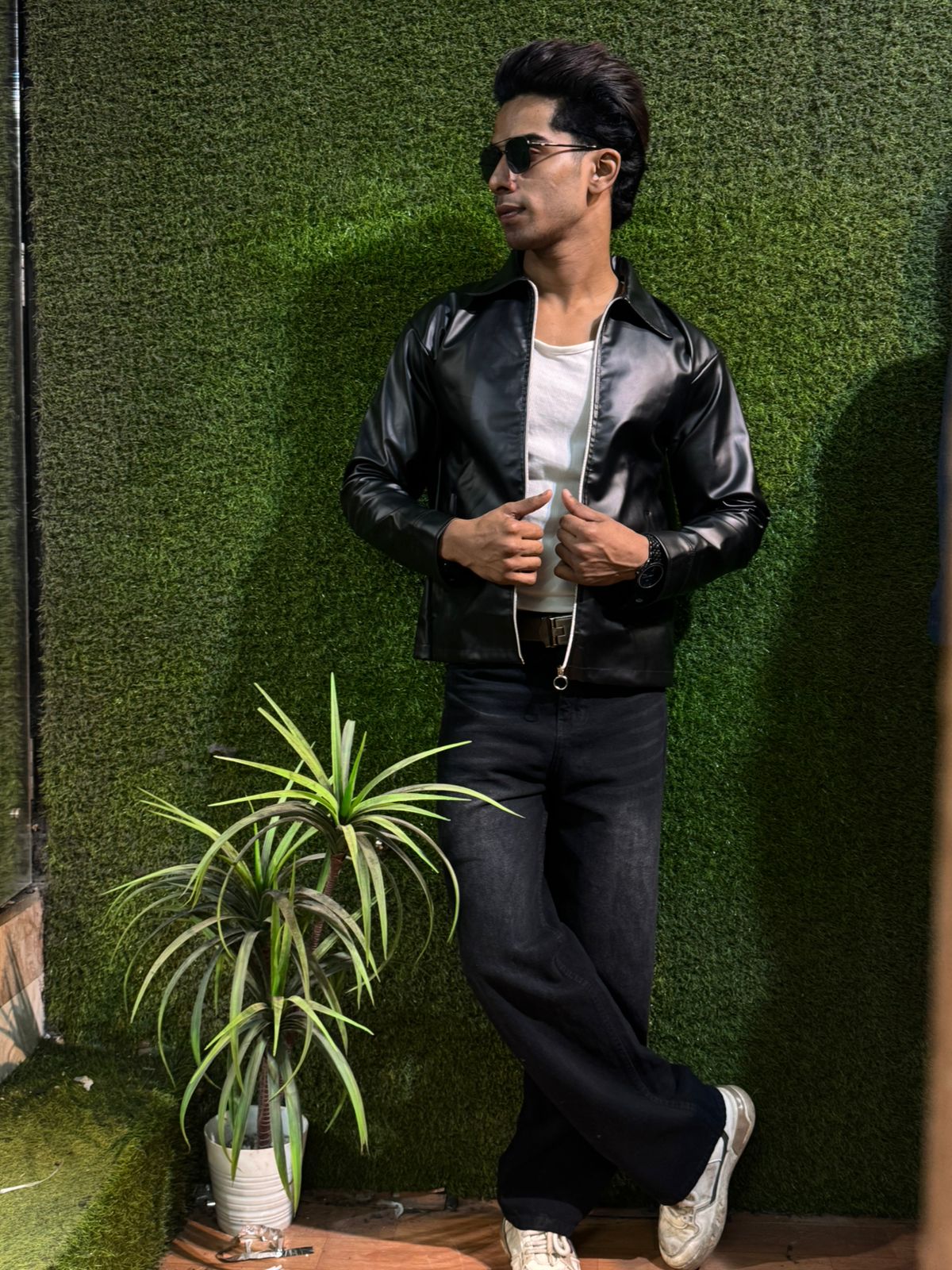 Boxy Fit Synthetic Leather Jacket