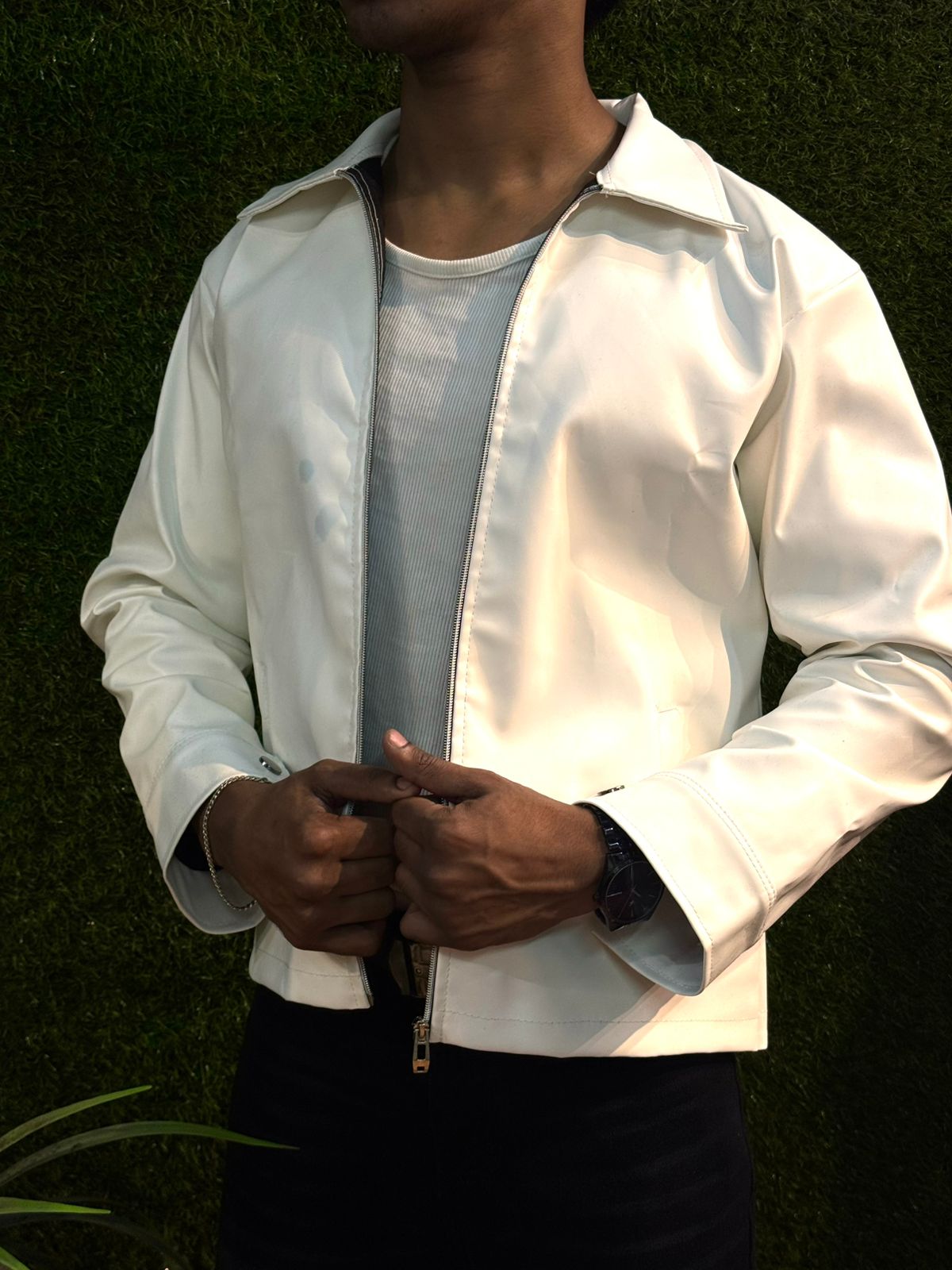 Boxy Fit Synthetic Leather Jacket