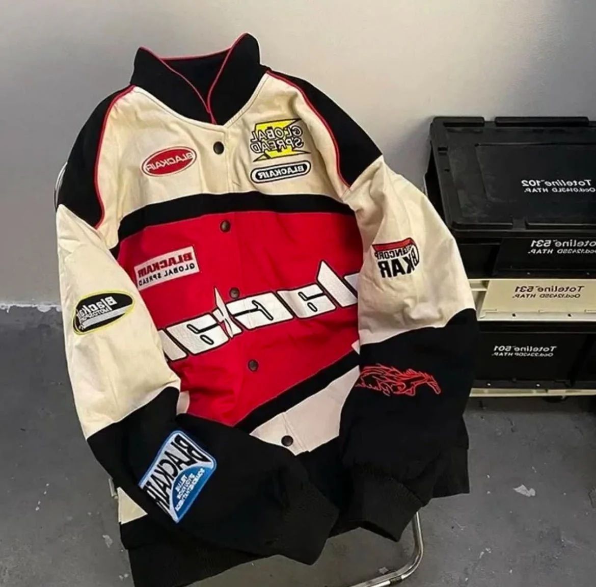 Black Air Racing Rider Cotton Jacket Red Edition