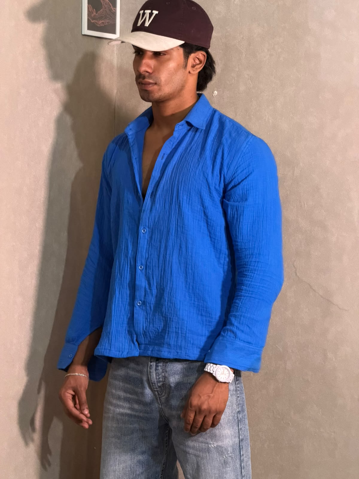 Royal Blue Gauze Shirt – Boxy Fit