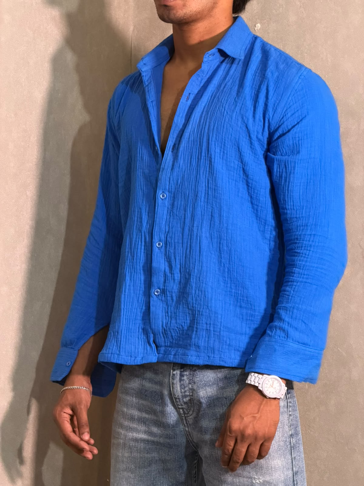 Royal Blue Gauze Shirt – Boxy Fit