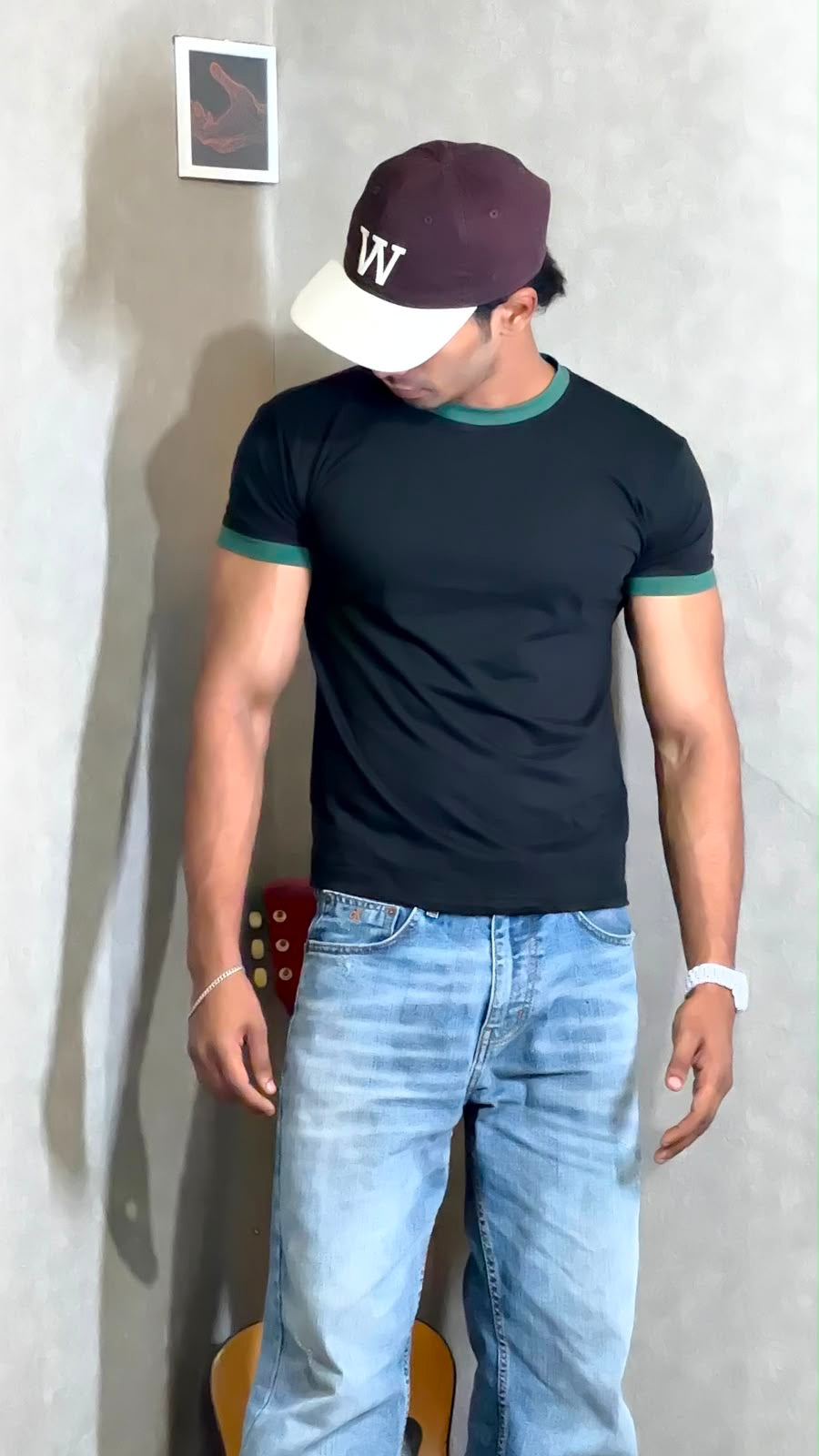 Black & Green Ringer Tee for Men