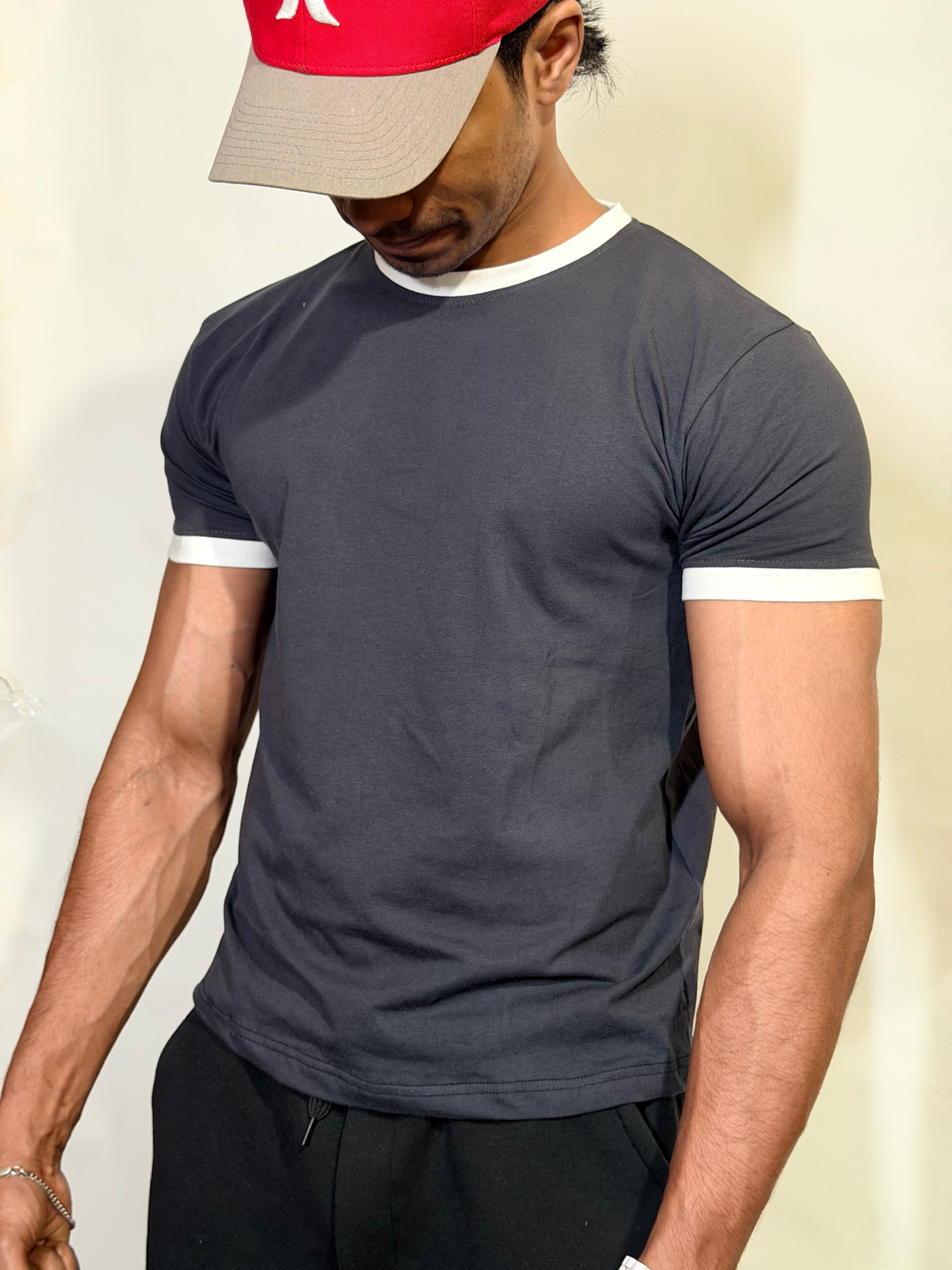 Ash Grey Ringer ( Cropped ) Tee for Men (Copy)