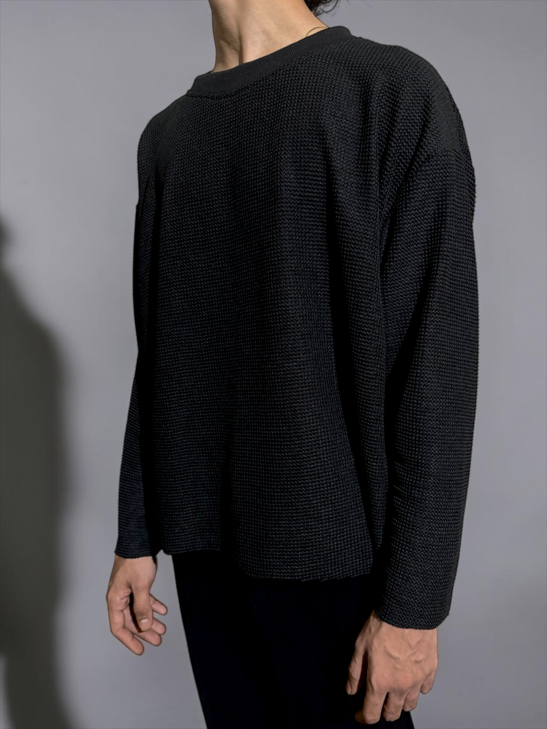 Black Waffle Knit Oversized T-Shirt