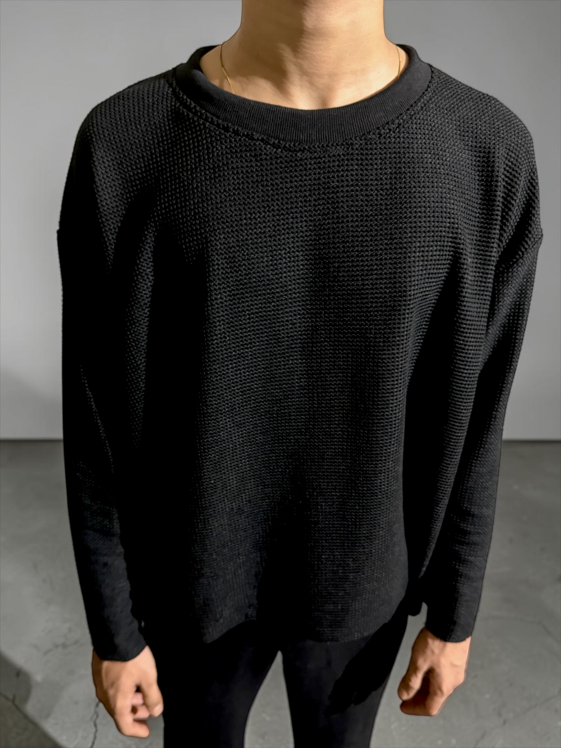 Black Waffle Knit Oversized T-Shirt
