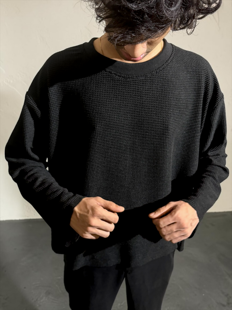 Black Waffle Knit Oversized T-Shirt