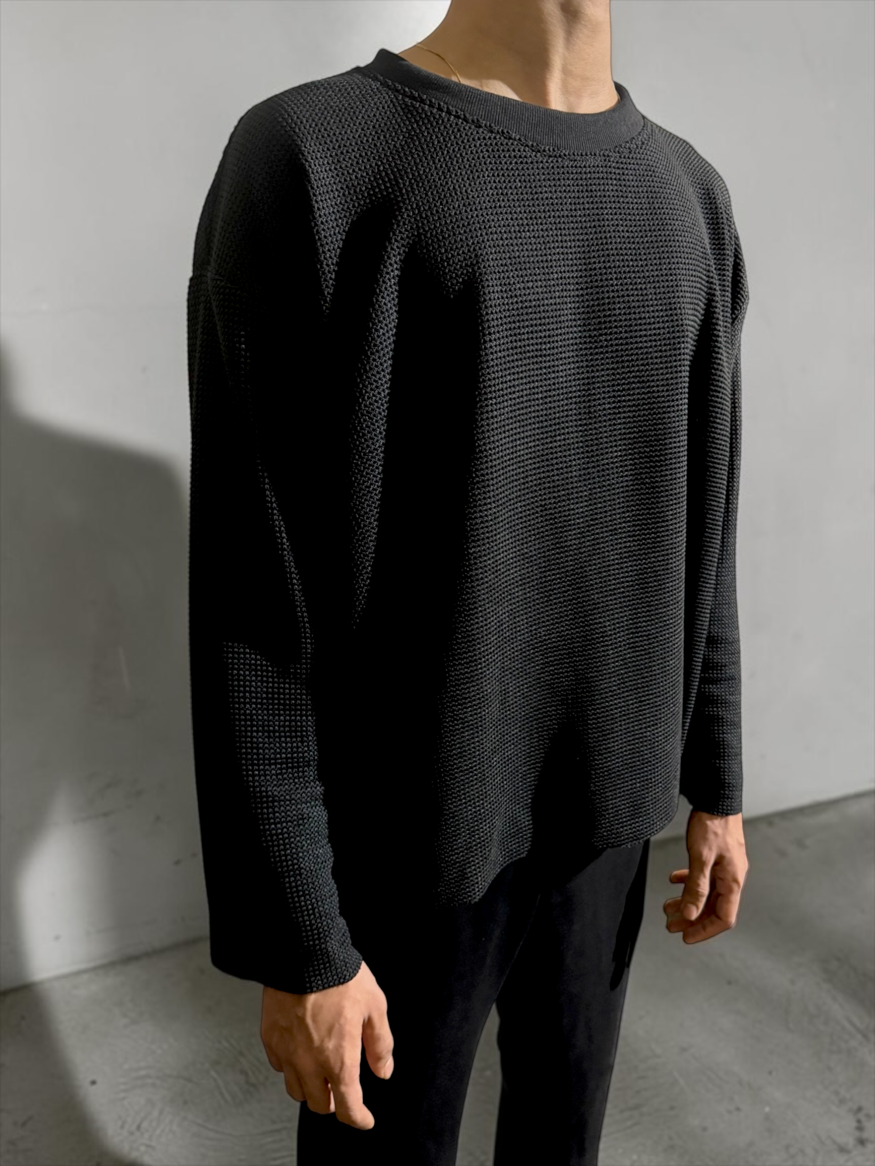 Black Waffle Knit Oversized T-Shirt