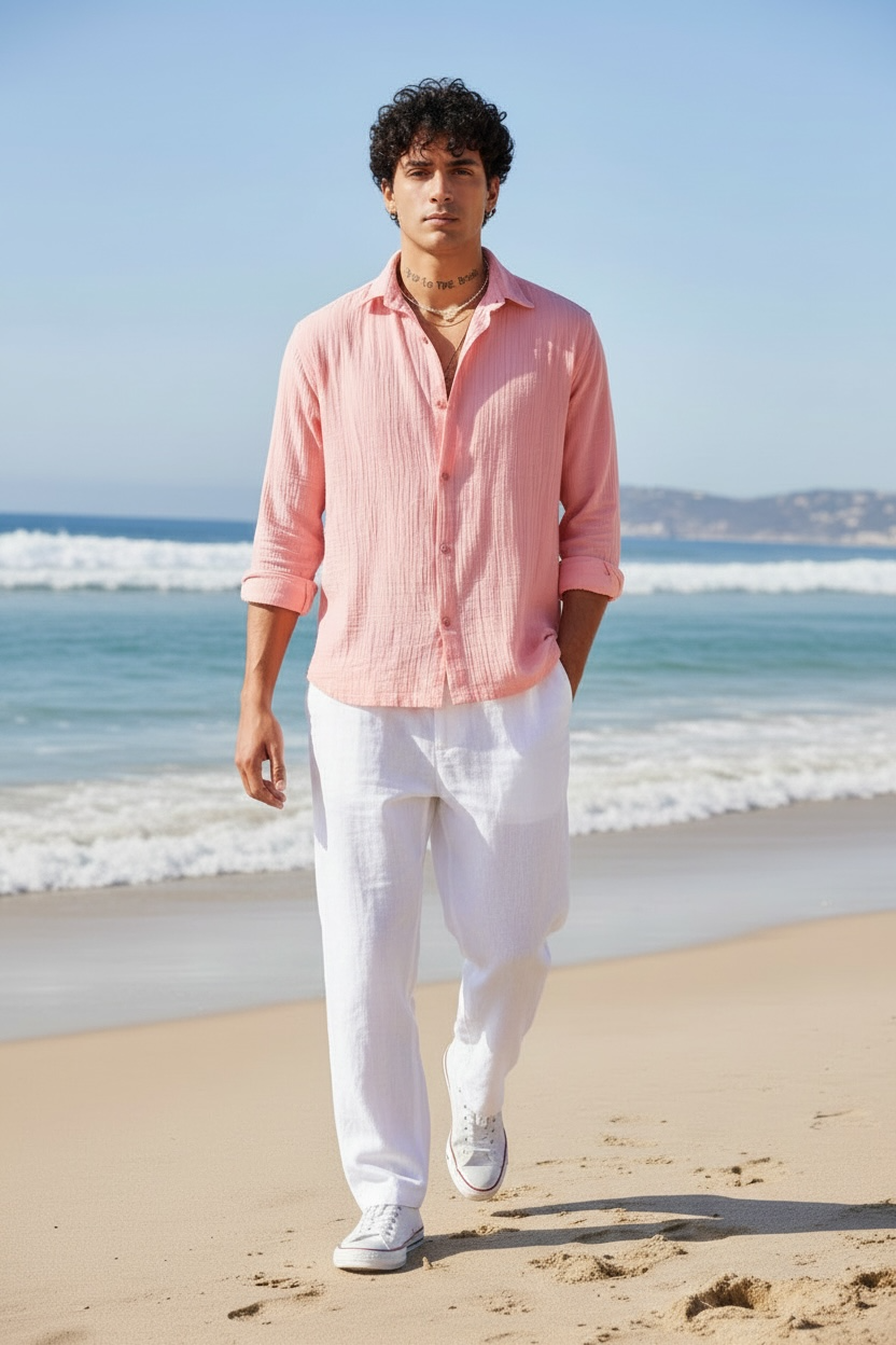 Salmon Pink Gauze Shirt – Boxy Fit