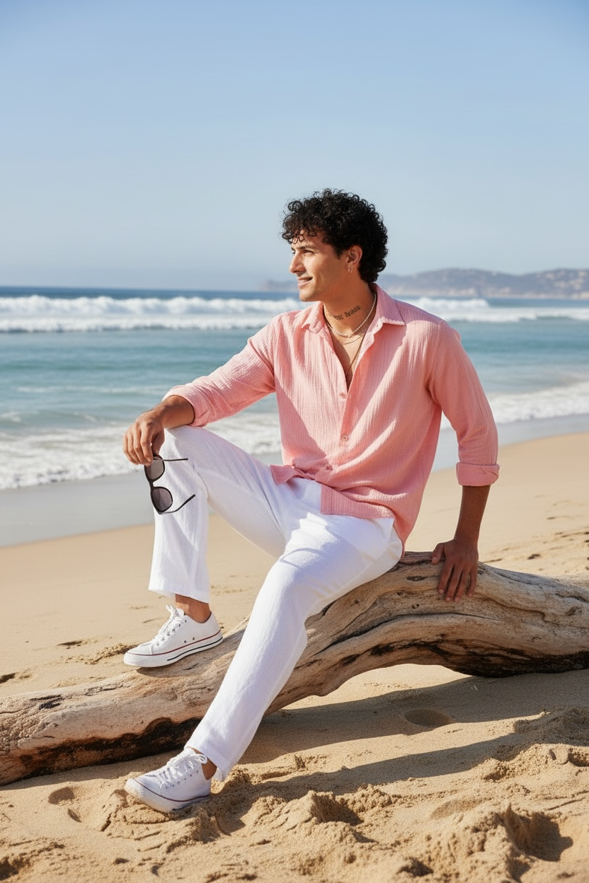 Salmon Pink Gauze Shirt – Boxy Fit