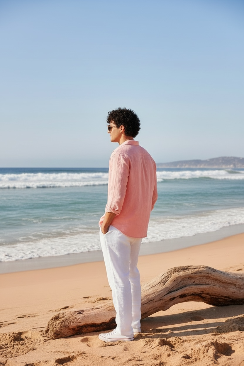 Salmon Pink Gauze Shirt – Boxy Fit