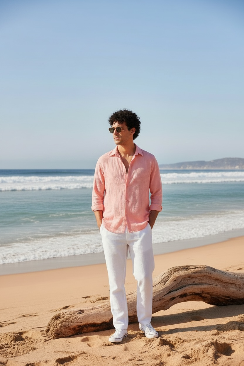 Salmon Pink Gauze Shirt – Boxy Fit