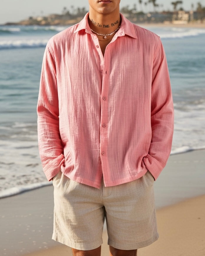 Salmon Pink Gauze Shirt – Boxy Fit