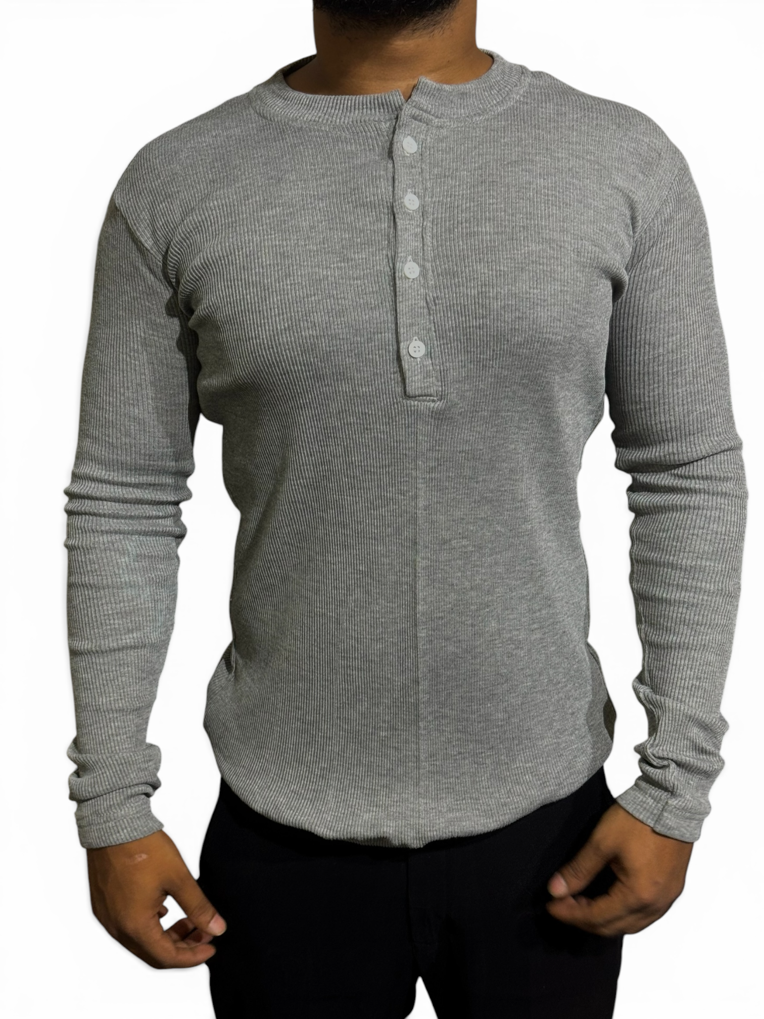 Grey Henley T-Shirt for Men – Premium Ribbed Slim Fit Stylish Casual Wear