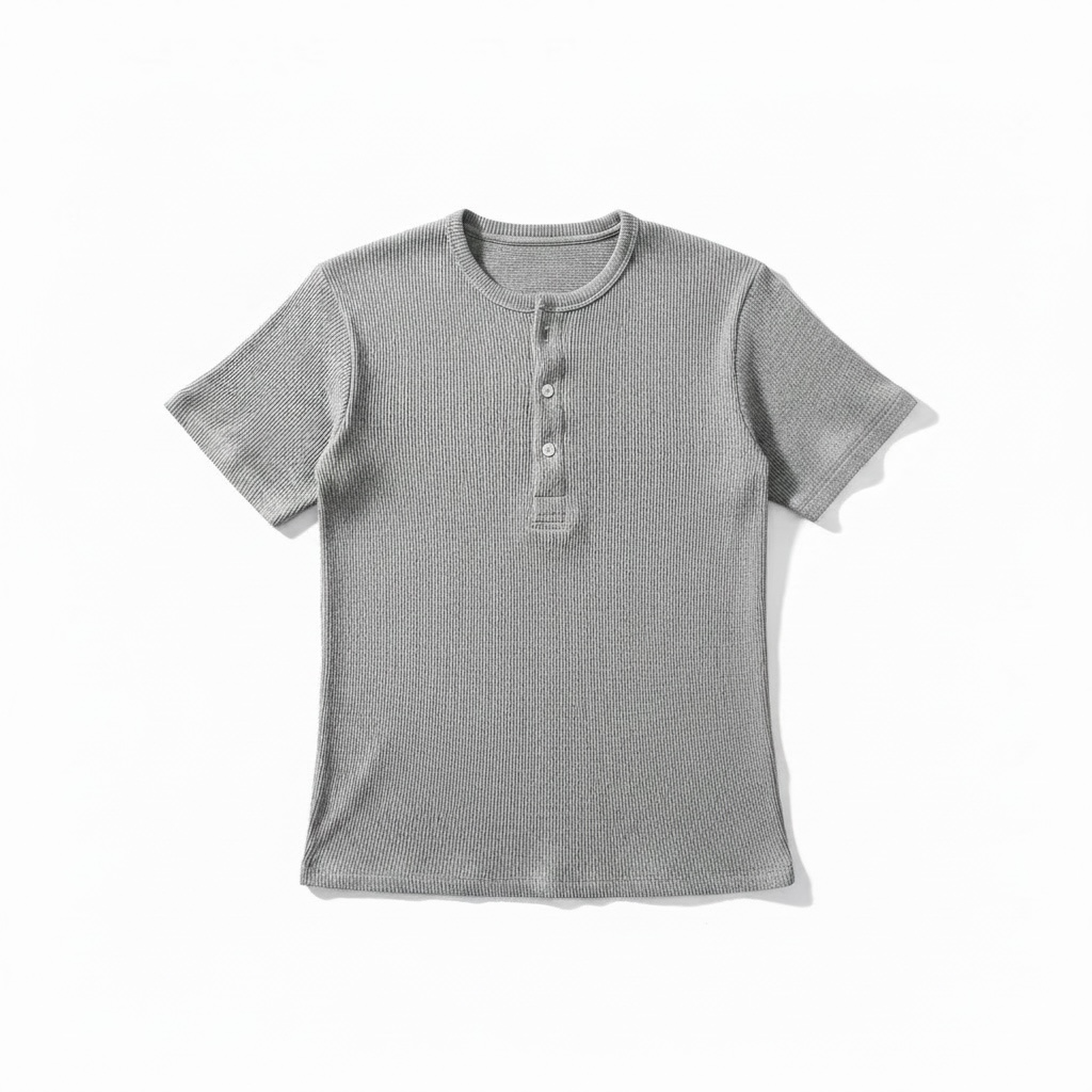 Half Sleeve Grey Henley T-Shirt for Men – Premium Ribbed Slim Fit
