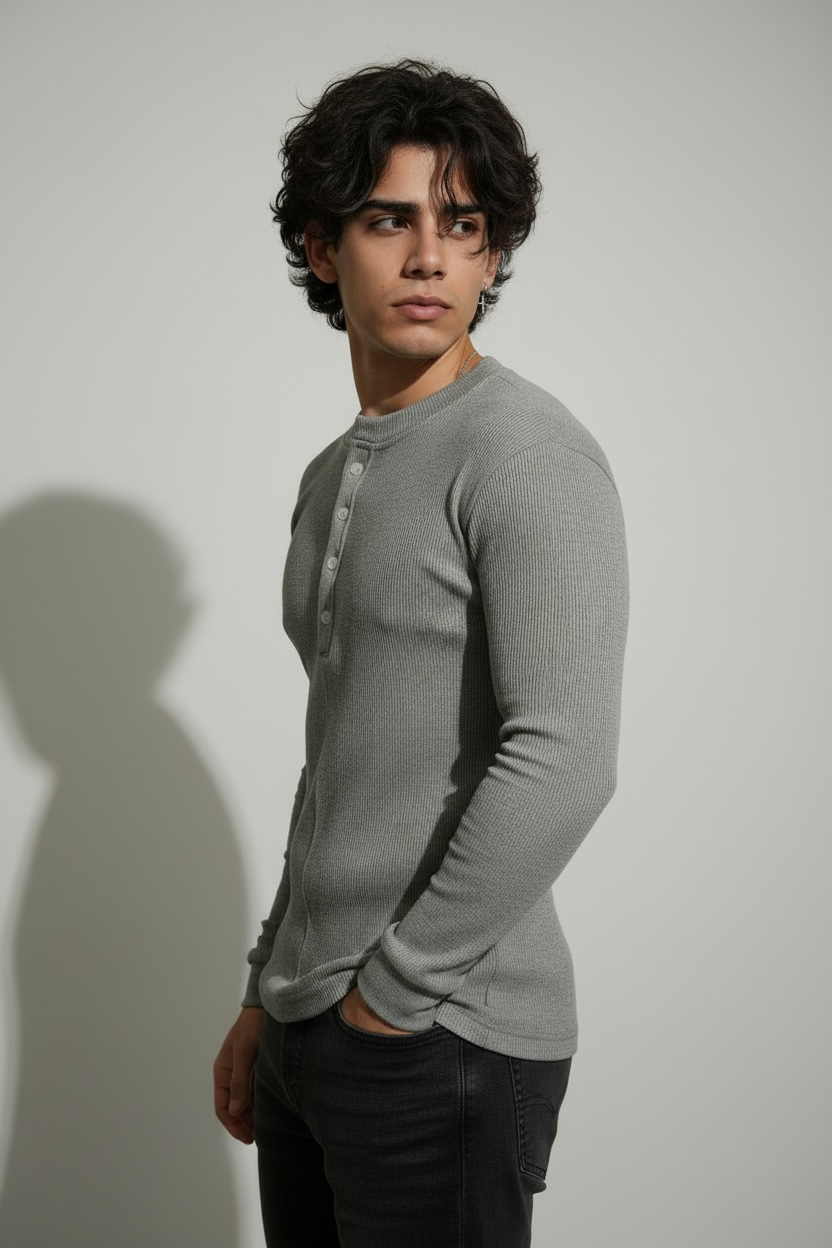 Grey Henley T-Shirt for Men