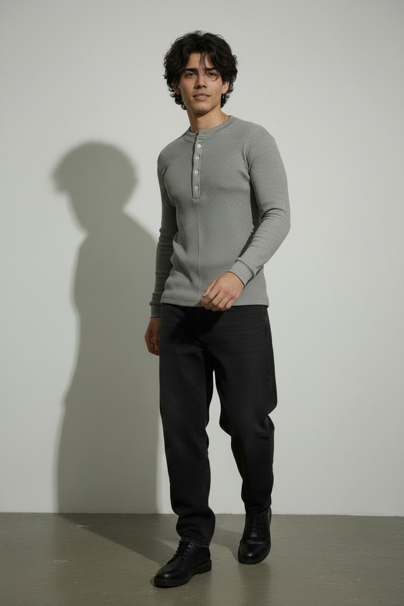 Grey Henley T-Shirt for Men