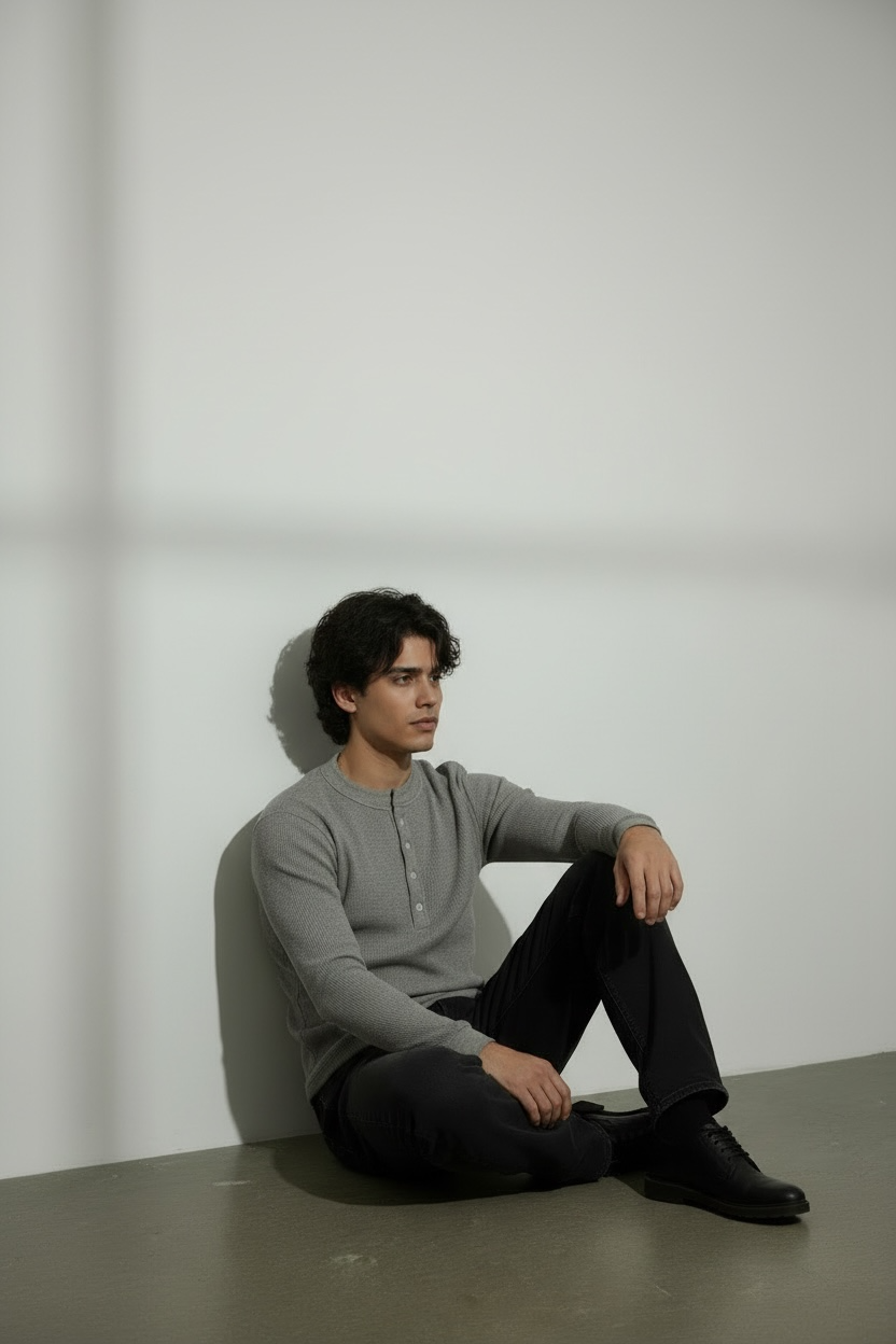Grey Henley T-Shirt for Men