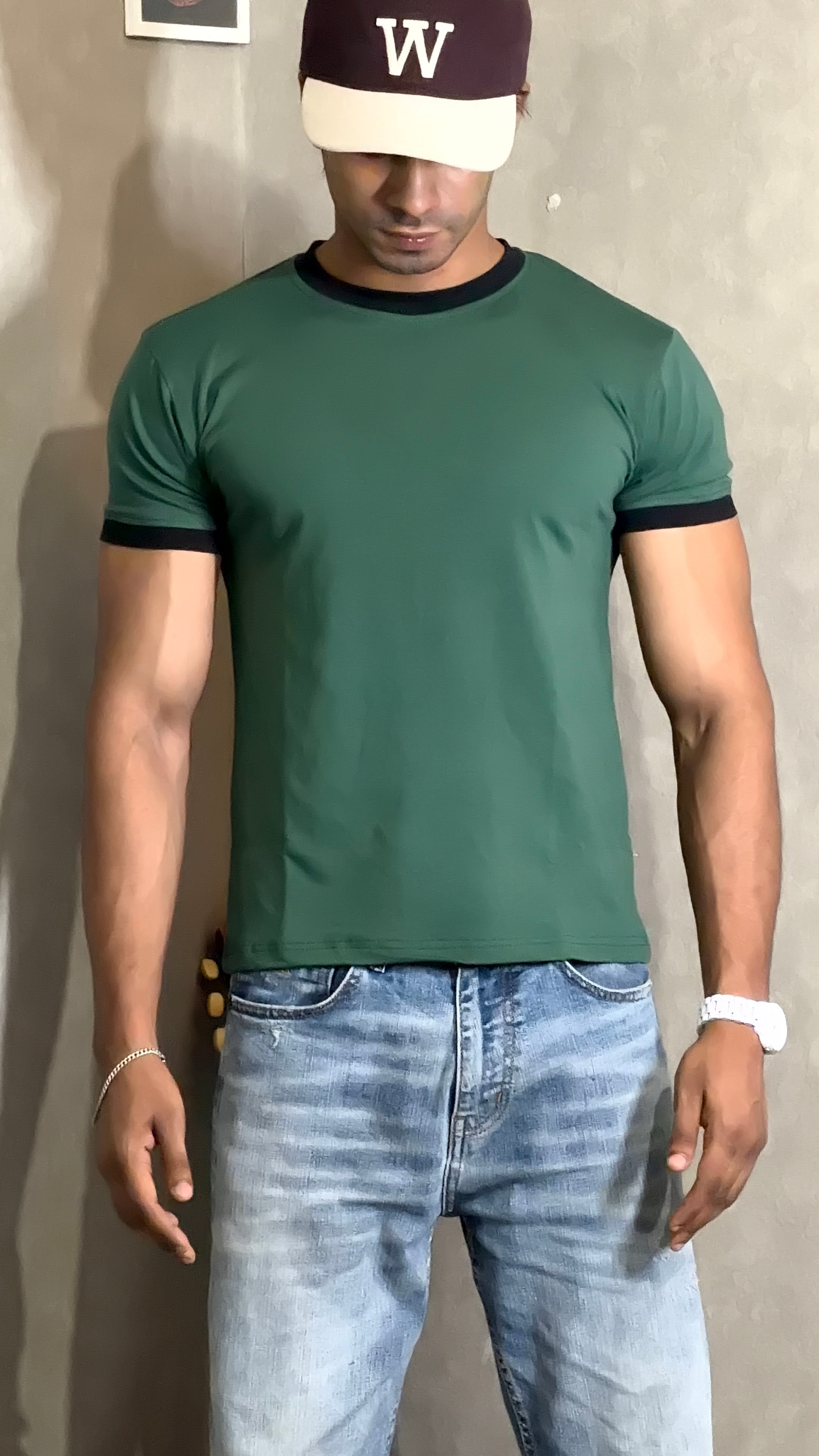 Green & Black Ringer Tee for Men