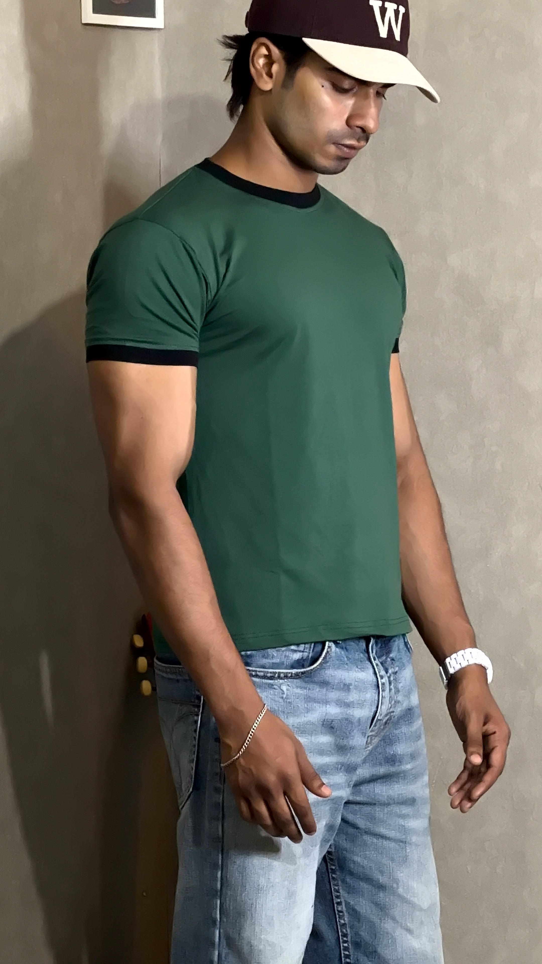 Green & Black Ringer Tee for Men