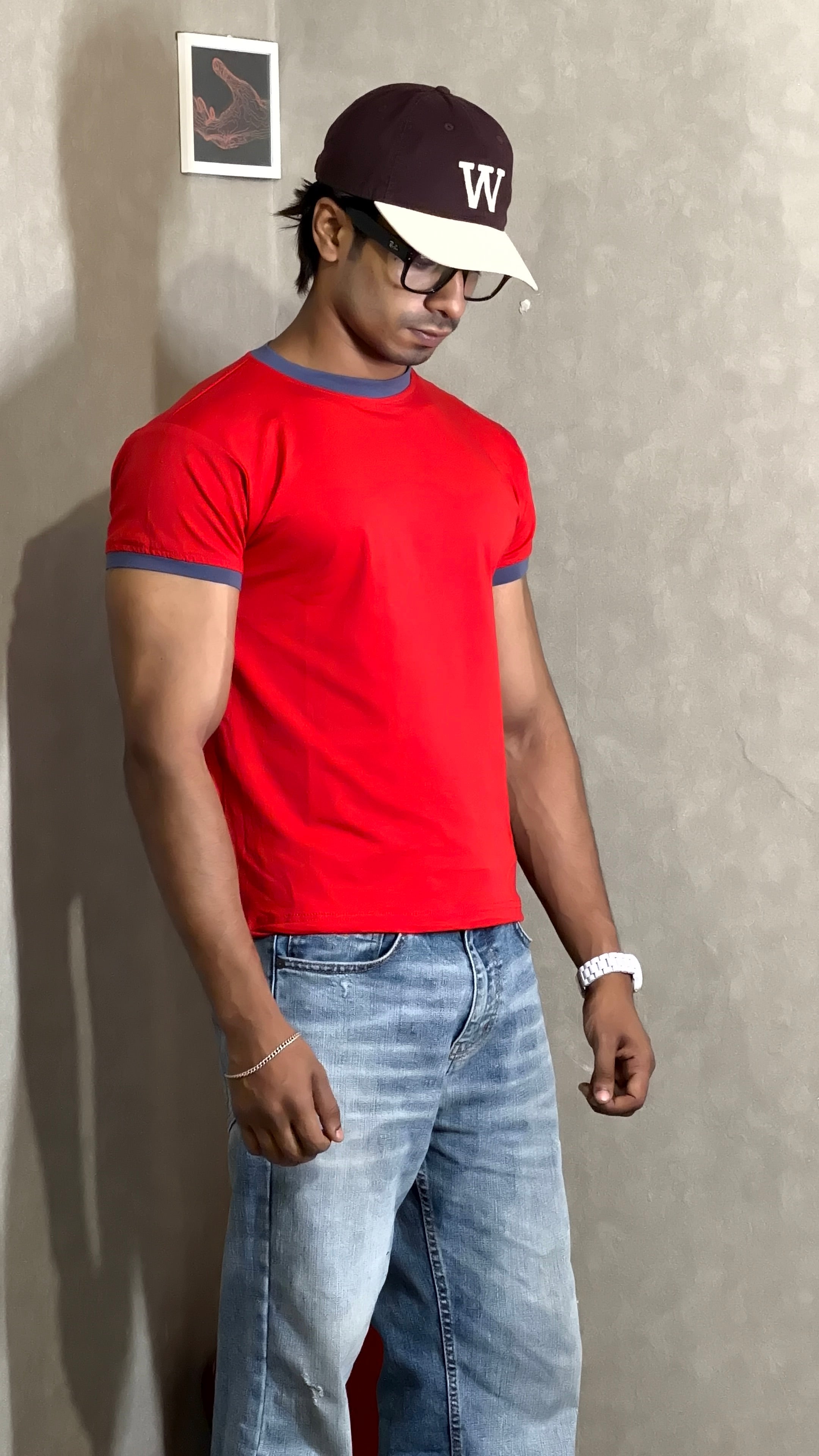 Red & Blue Ringer Tee for Men