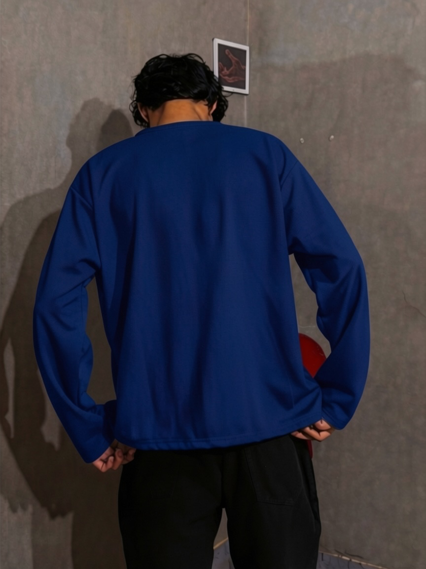 Royal Blue Waffle Henley T-Shirt for Men – Oversized Boxy Fit