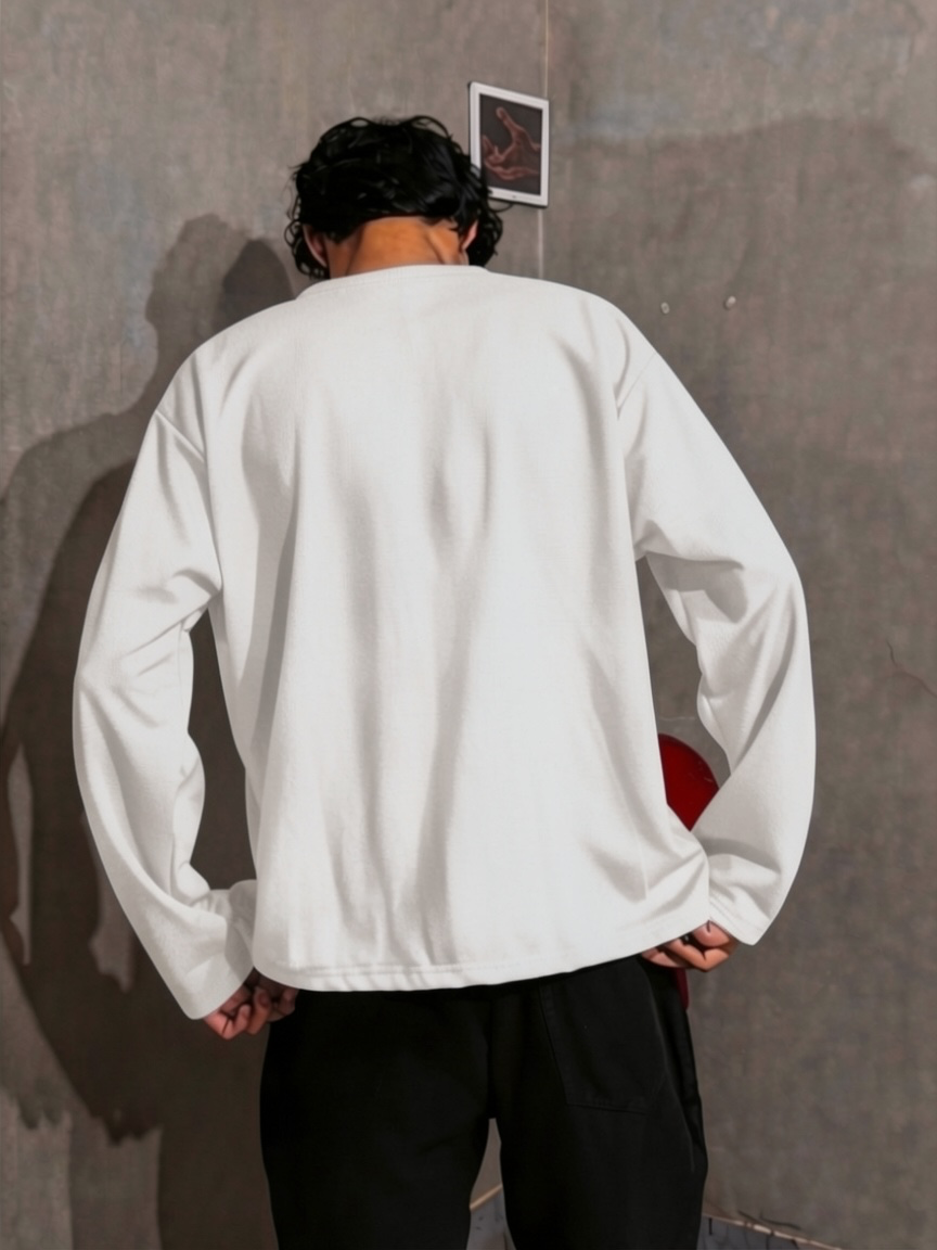 White Waffle Henley T-Shirt for Men – Oversized Boxy Fit