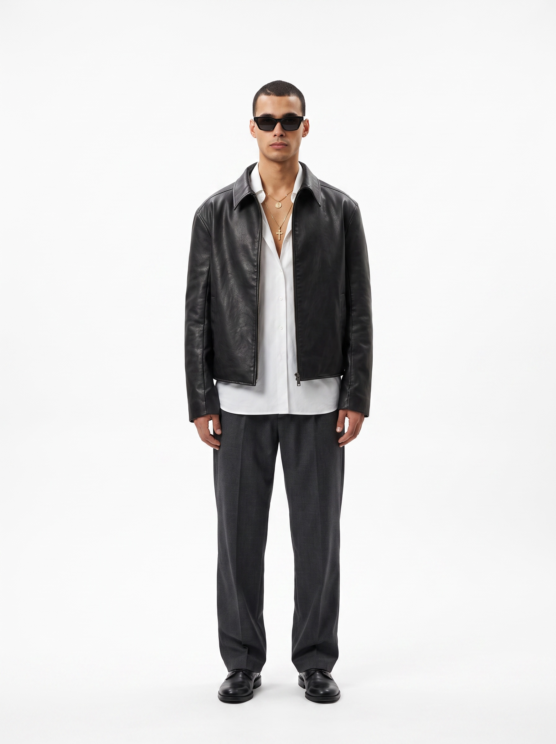 Black Boxy Fit Synthetic Leather Jacket
