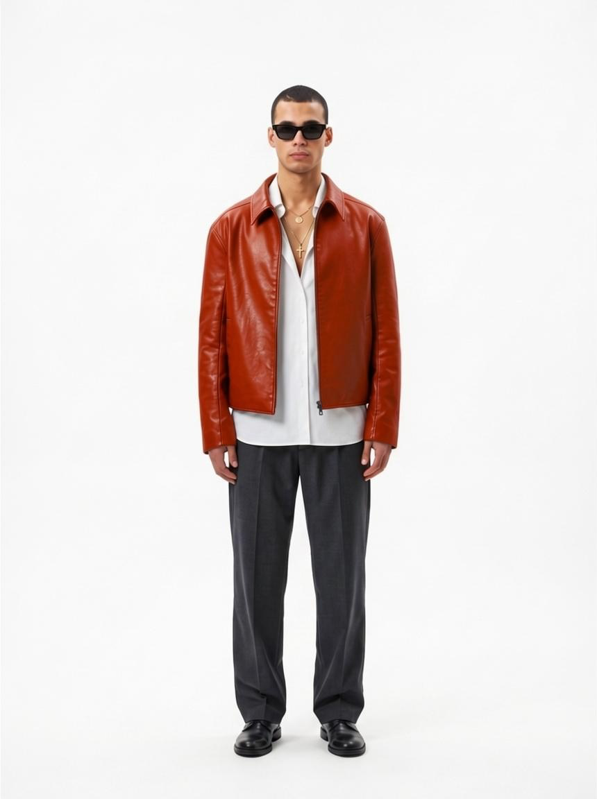 Cheery Red Boxy Fit Synthetic Leather Jacket