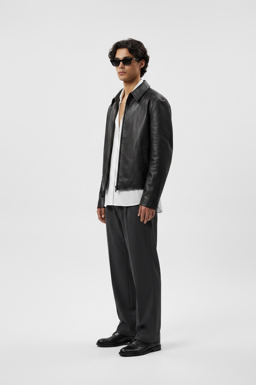 Black Boxy Fit Synthetic Leather Jacket