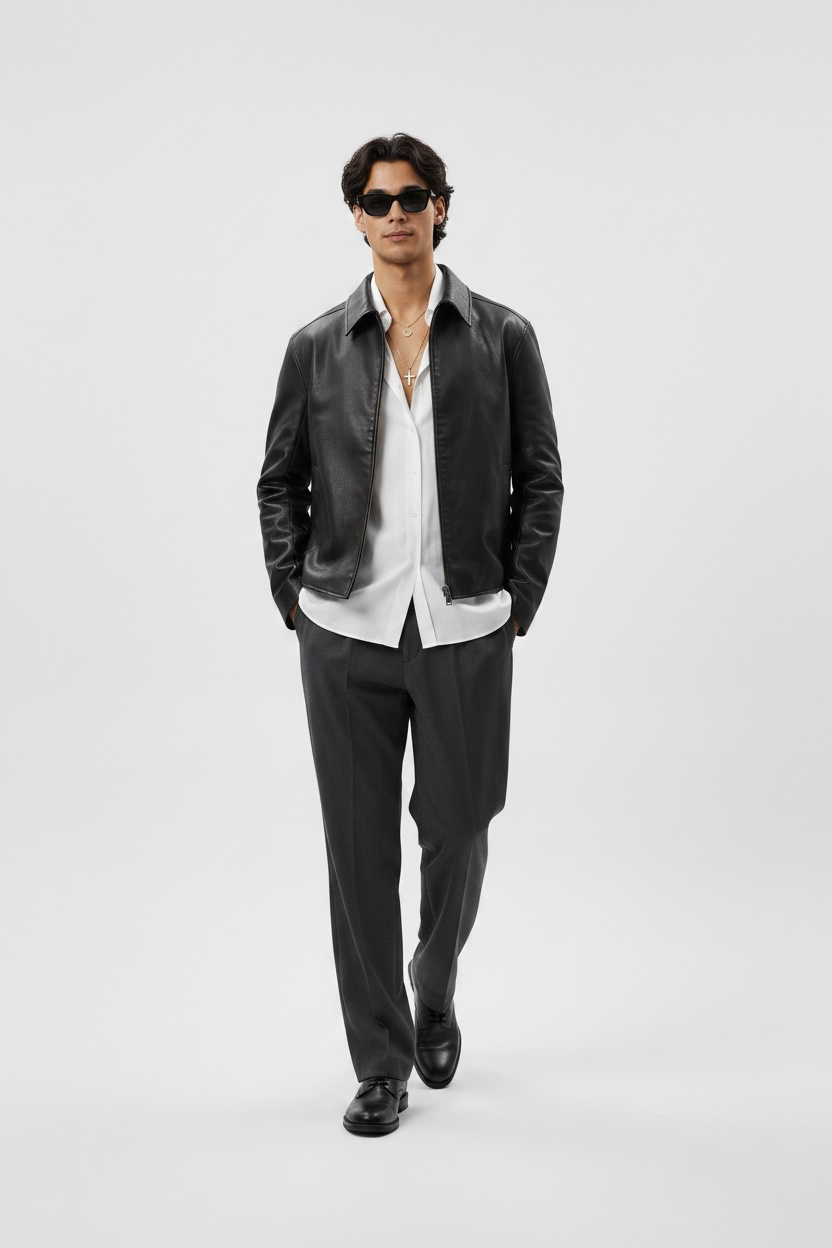 Black Boxy Fit Synthetic Leather Jacket