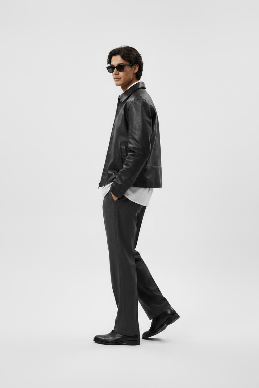 Black Boxy Fit Synthetic Leather Jacket